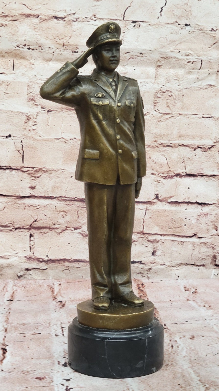 Police Officer Law Enforcement Gun Revolver Bronze Marble Statue Gift Sculpture