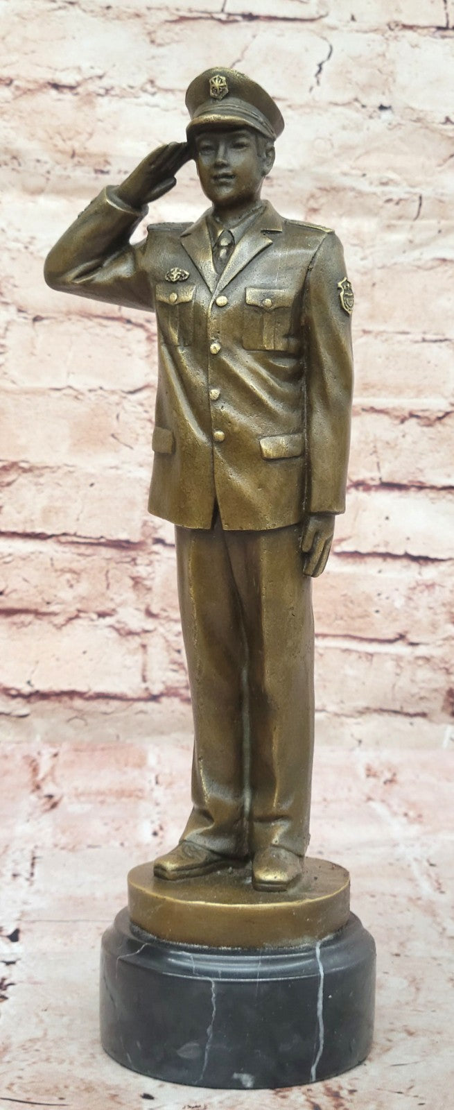 Police Officer Law Enforcement Gun Revolver Bronze Marble Statue Gift Sculpture