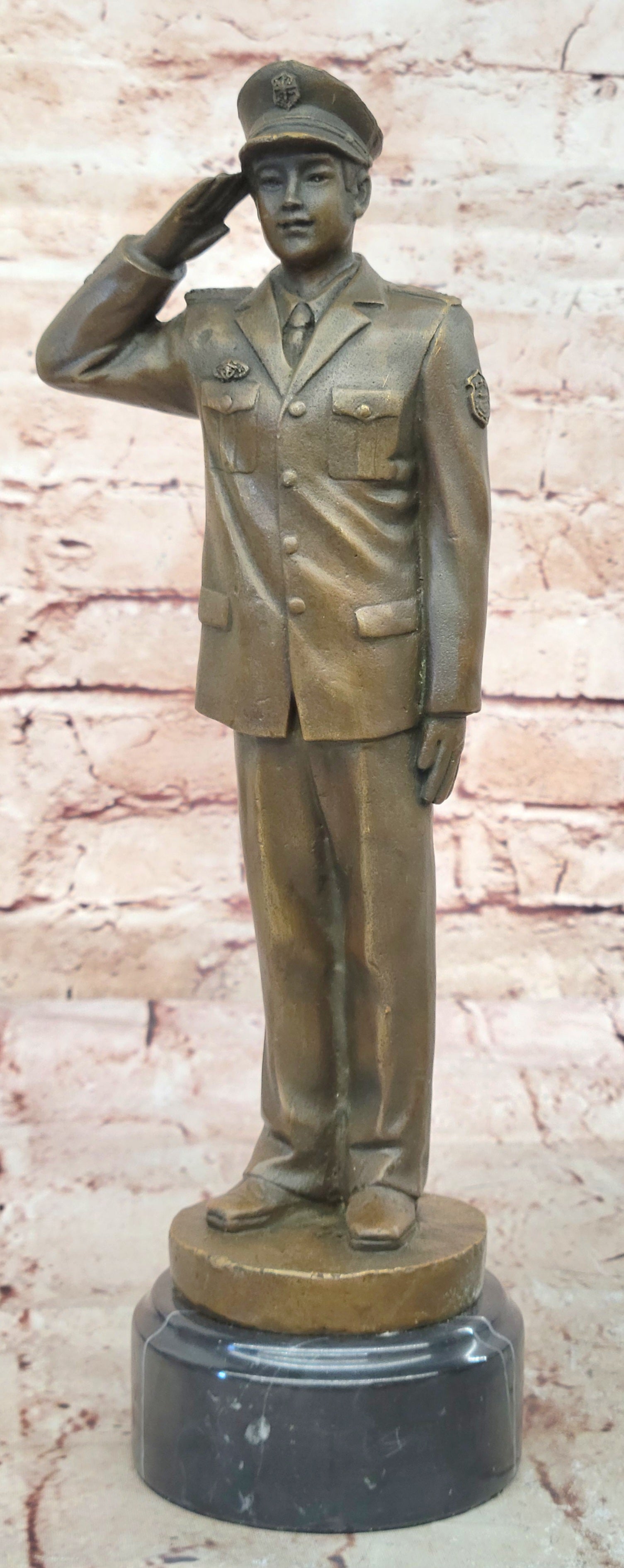 Police Officer Law Enforcement Gun Revolver Bronze Marble Statue Gift Sculpture