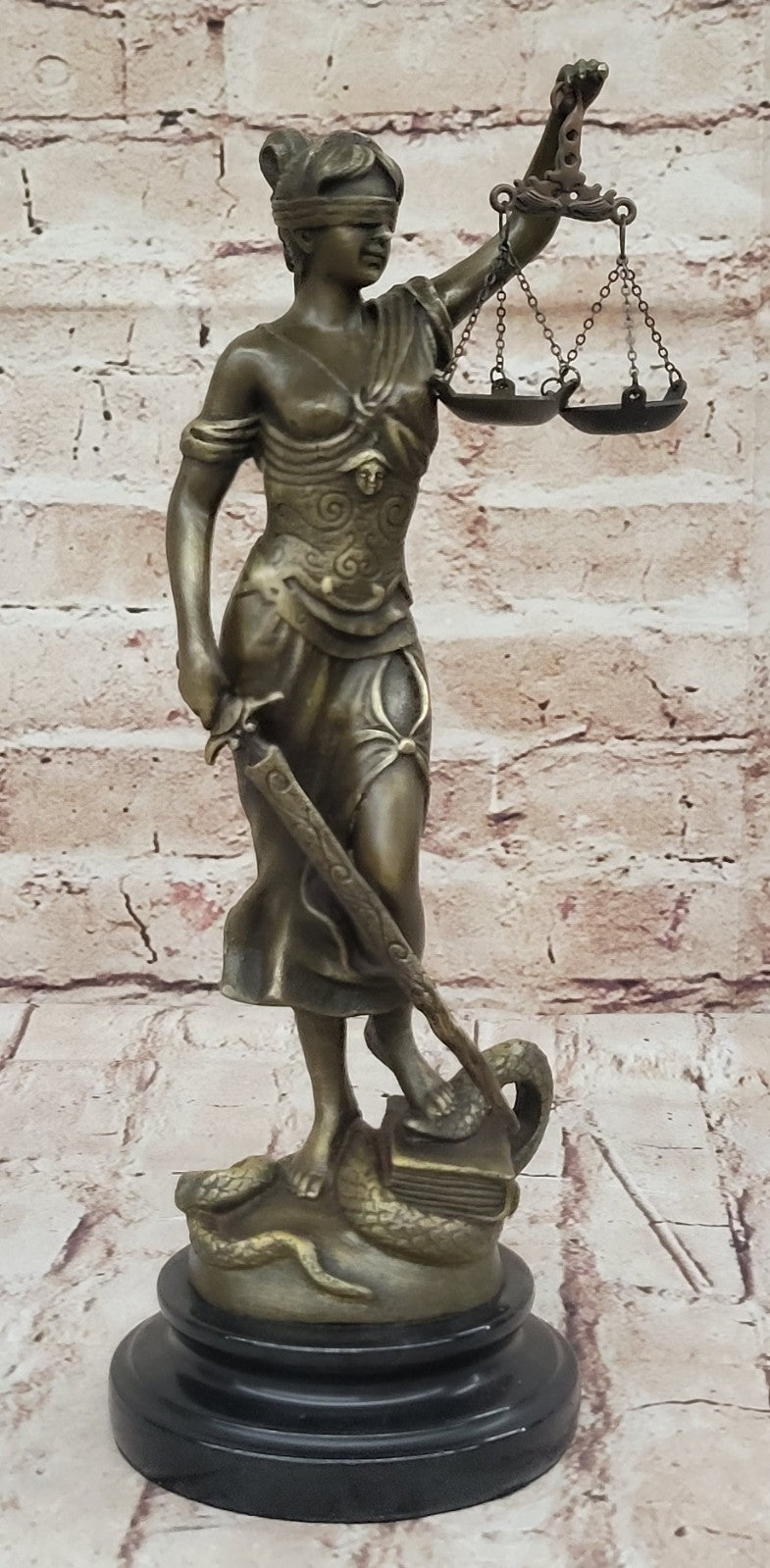 BRONZE BLIND JUSTICE LAW MARBLE STATUE LADY SCALE Sculpture Nouveau Art Figurine