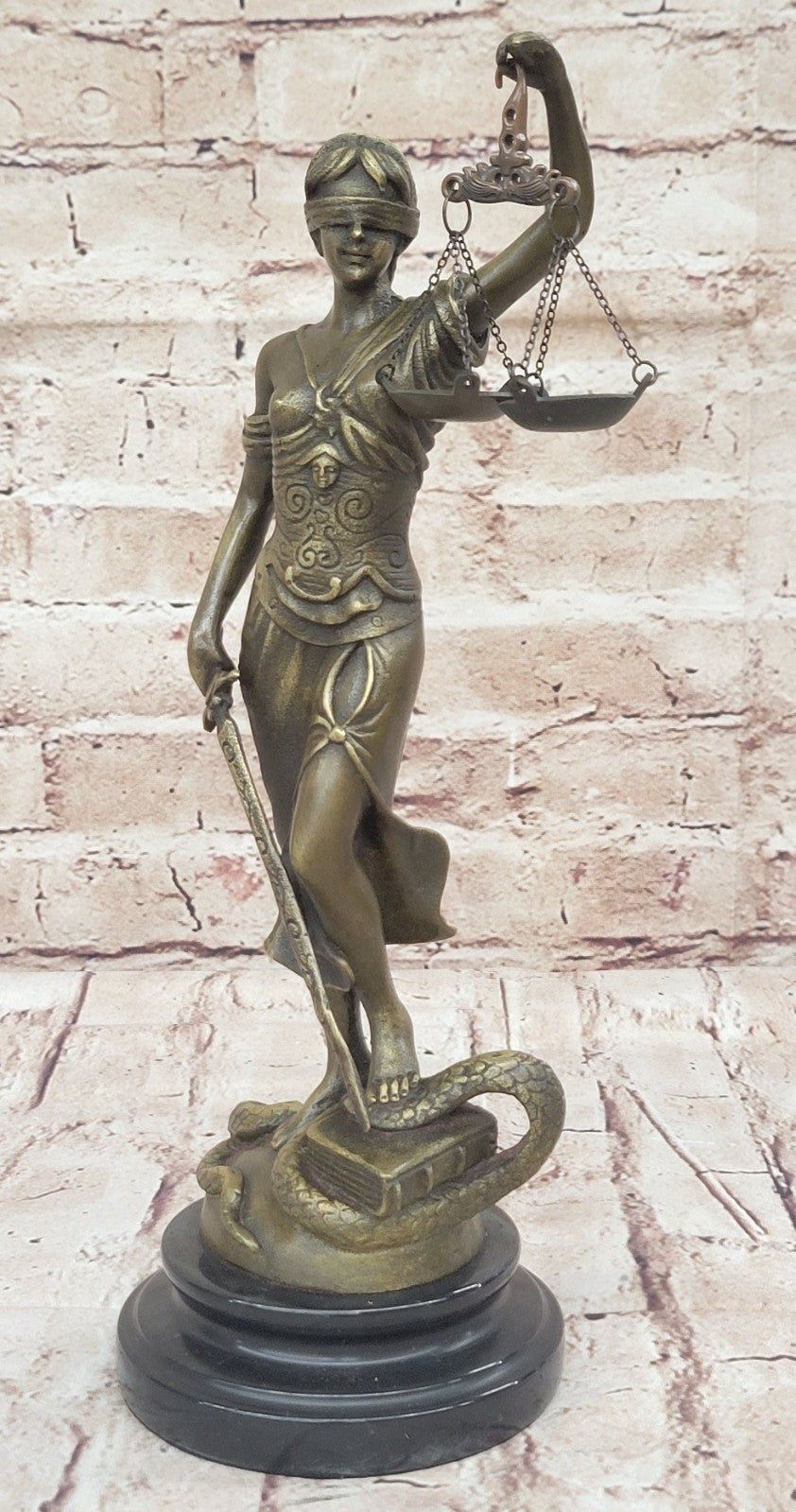 BRONZE BLIND JUSTICE LAW MARBLE STATUE LADY SCALE Sculpture Nouveau Art Figurine