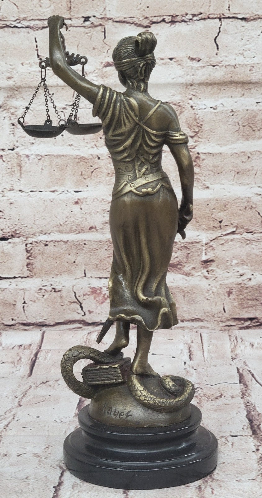 BRONZE BLIND JUSTICE LAW MARBLE STATUE LADY SCALE Sculpture Nouveau Art Figurine