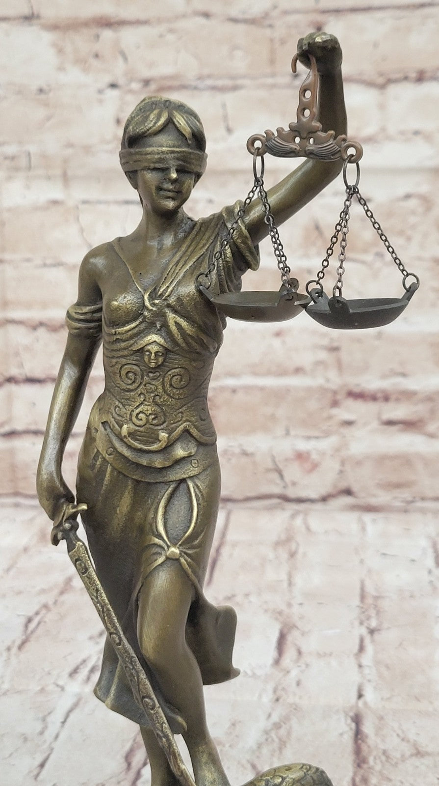 BRONZE BLIND JUSTICE LAW MARBLE STATUE LADY SCALE Sculpture Nouveau Art Figurine