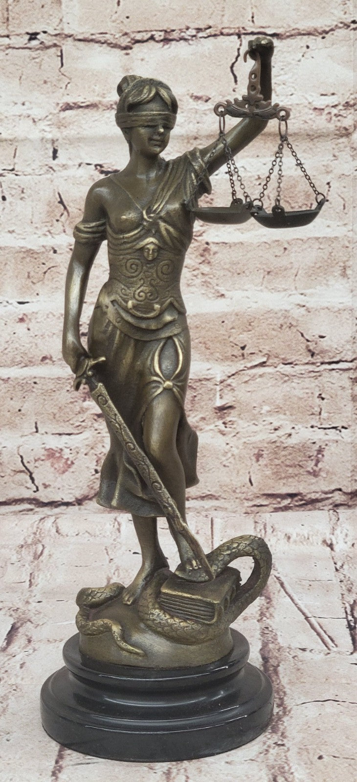 BRONZE BLIND JUSTICE LAW MARBLE STATUE LADY SCALE Sculpture Nouveau Art Figurine