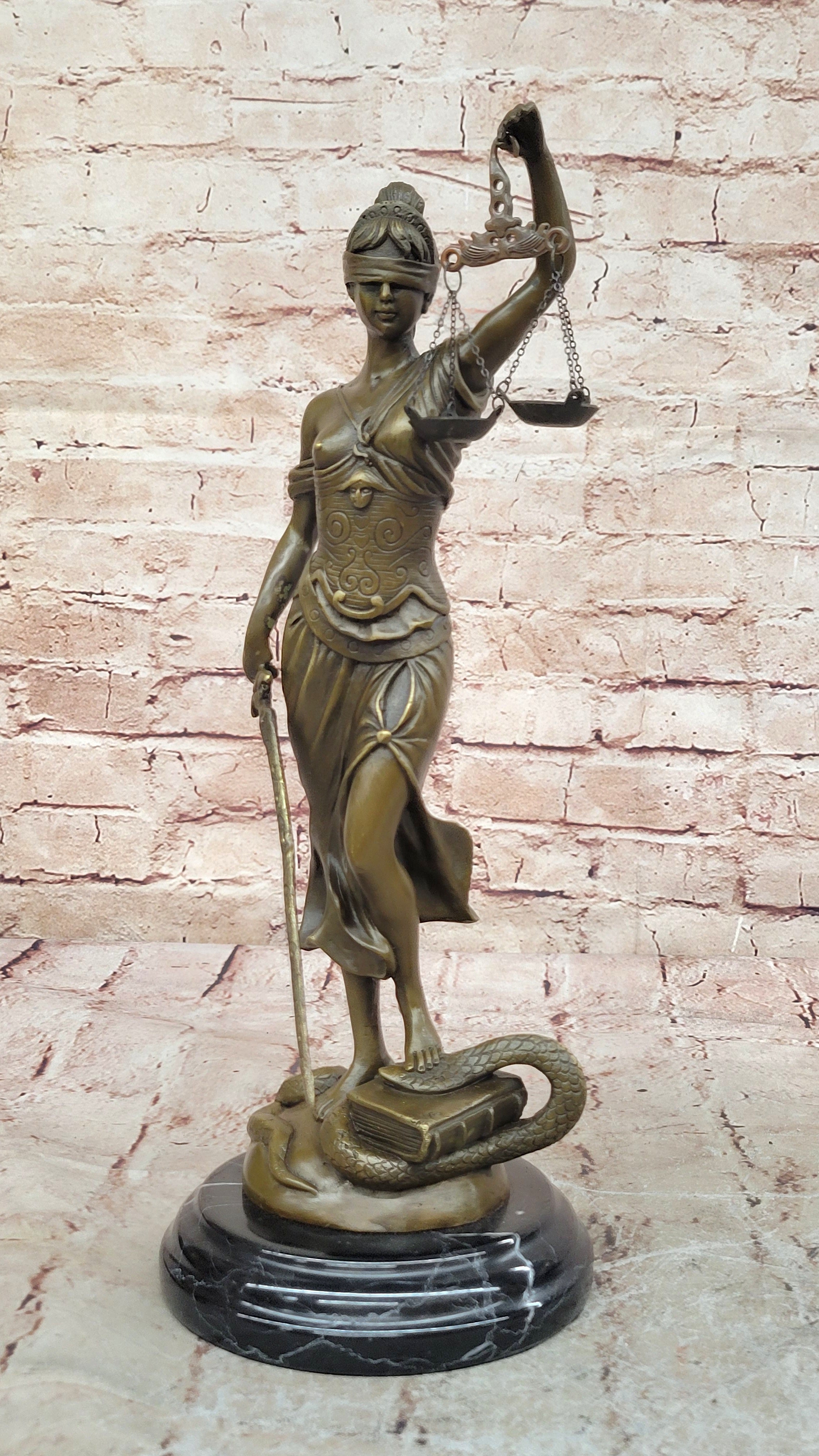 Greek Lady Nude Blind Scale of Justice Bronze Statue 14" Law Lawyer Unique NEW