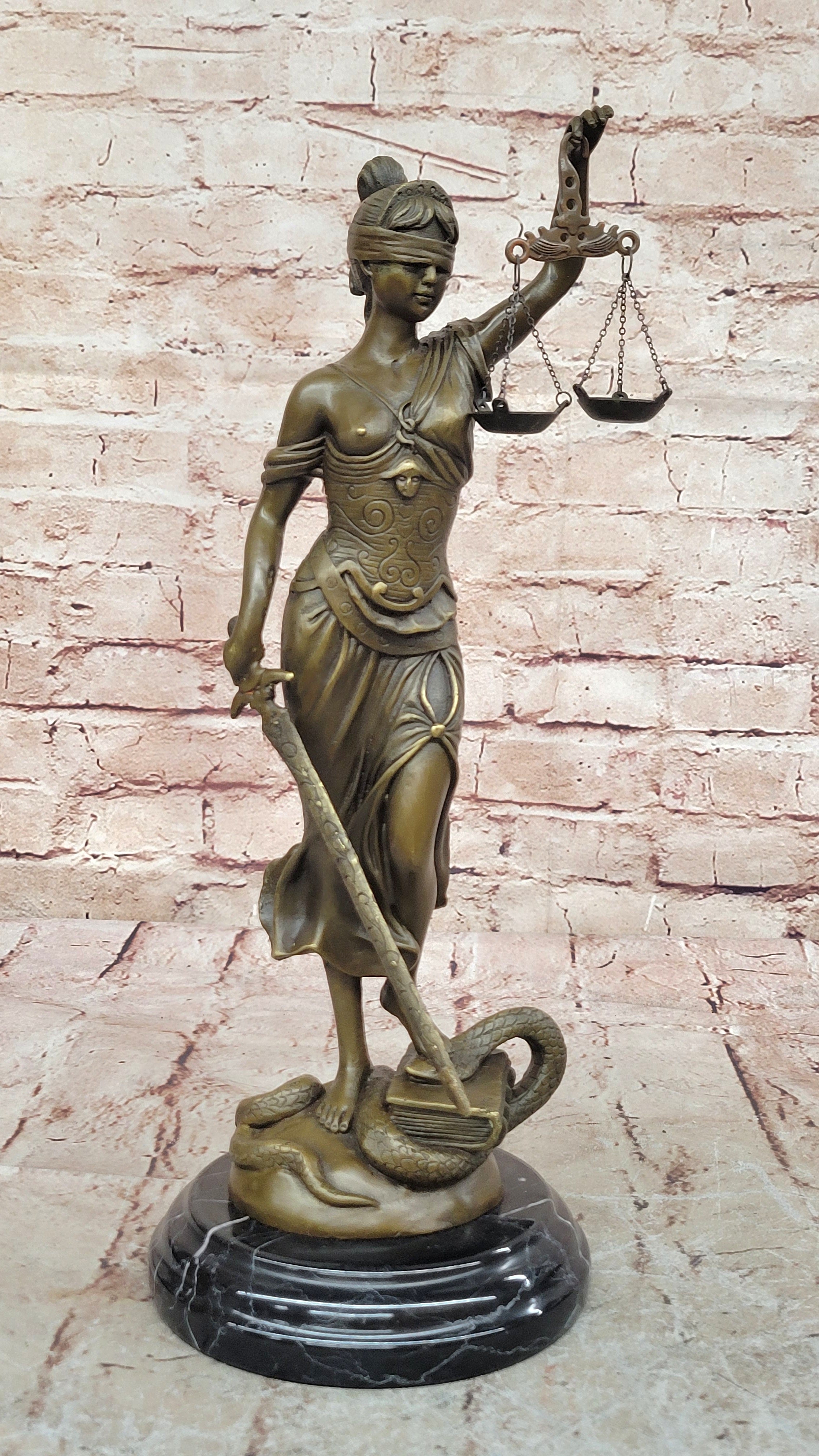 Greek Lady Nude Blind Scale of Justice Bronze Statue 14" Law Lawyer Unique NEW
