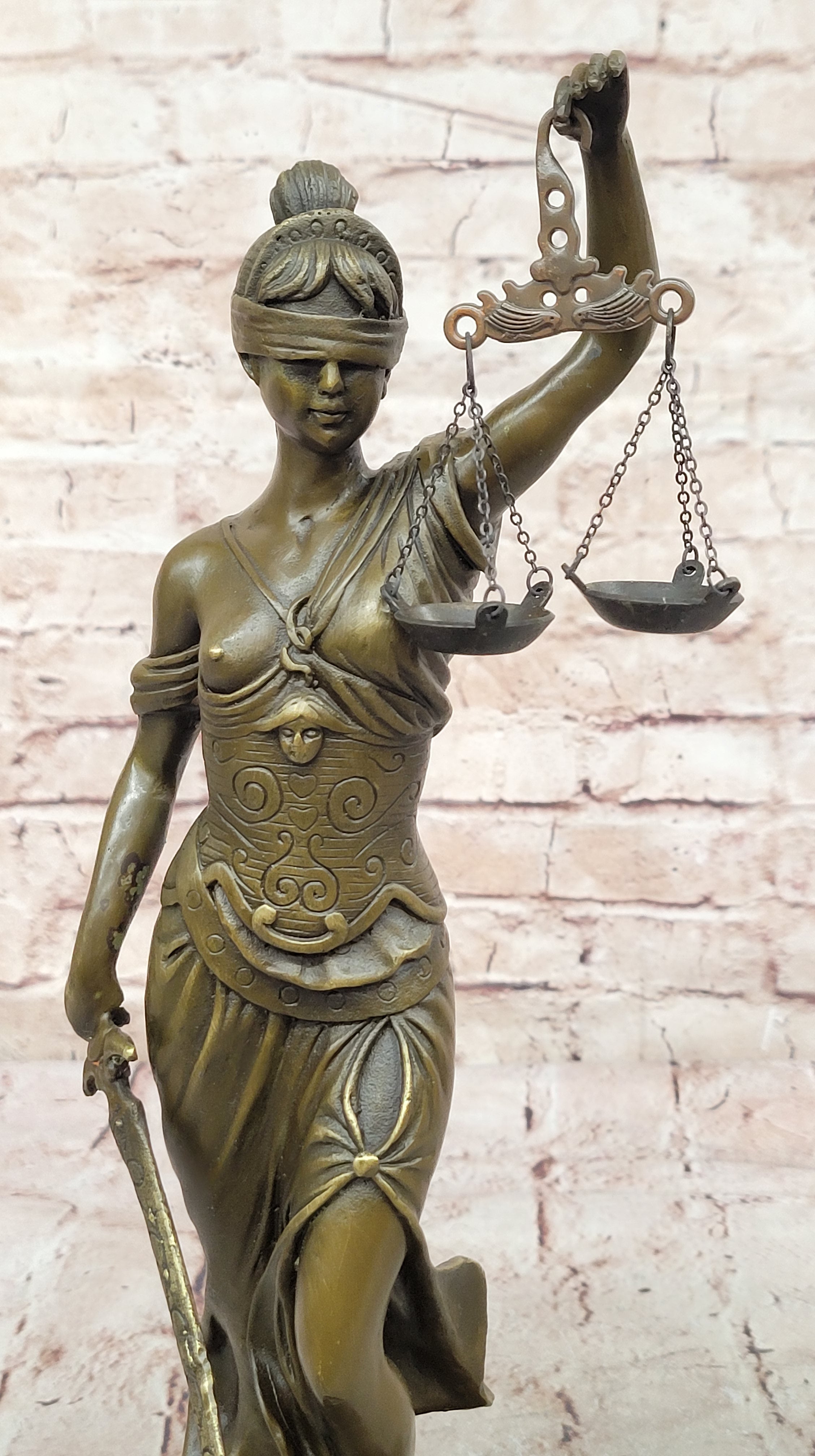 Greek Lady Nude Blind Scale of Justice Bronze Statue 14" Law Lawyer Unique NEW