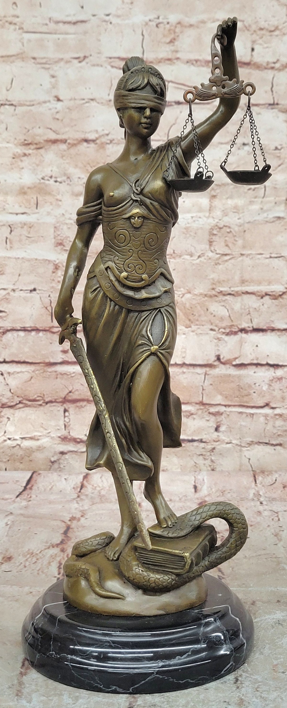 Greek Lady Nude Blind Scale of Justice Bronze Statue 14" Law Lawyer Unique NEW