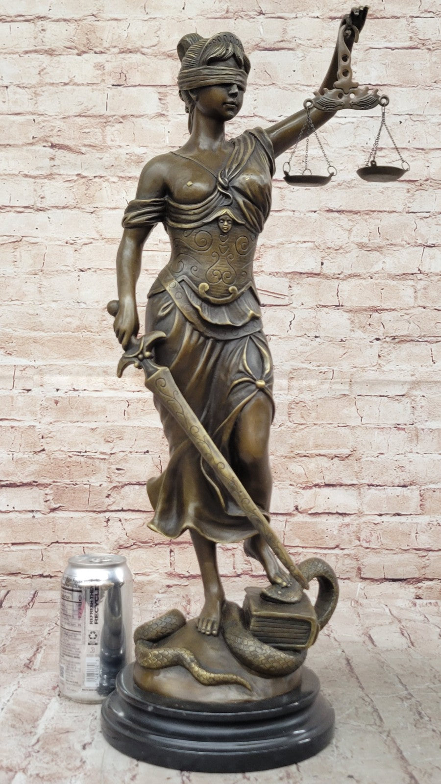 Bronze Sculpture Large Blind Justice Lady Law Decoration Scale Sword Handmade