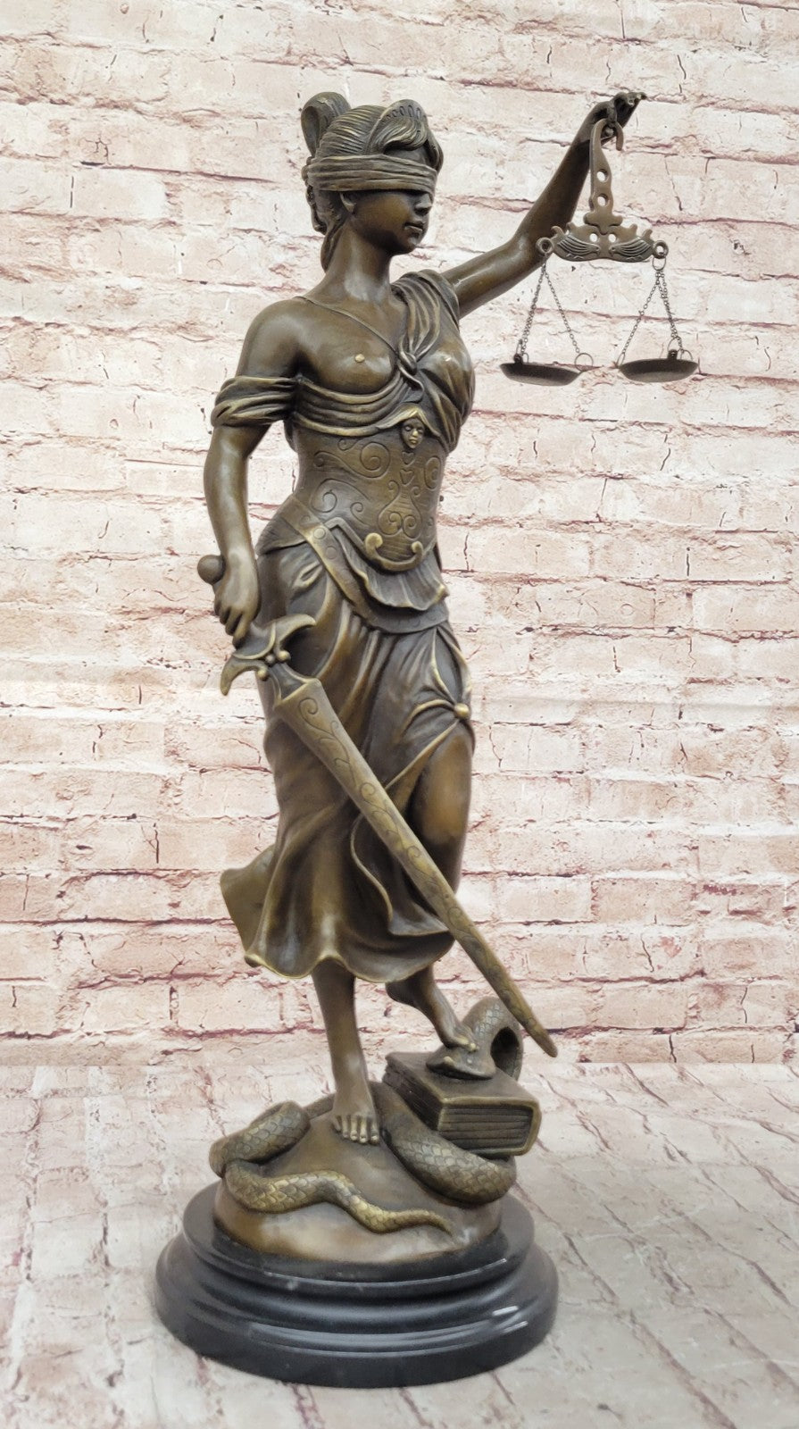 Bronze Sculpture Large Blind Justice Lady Law Decoration Scale Sword Handmade
