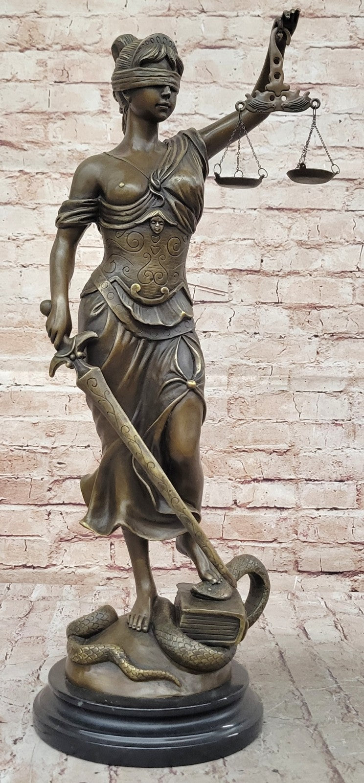 Bronze Sculpture Large Blind Justice Lady Law Decoration Scale Sword Handmade