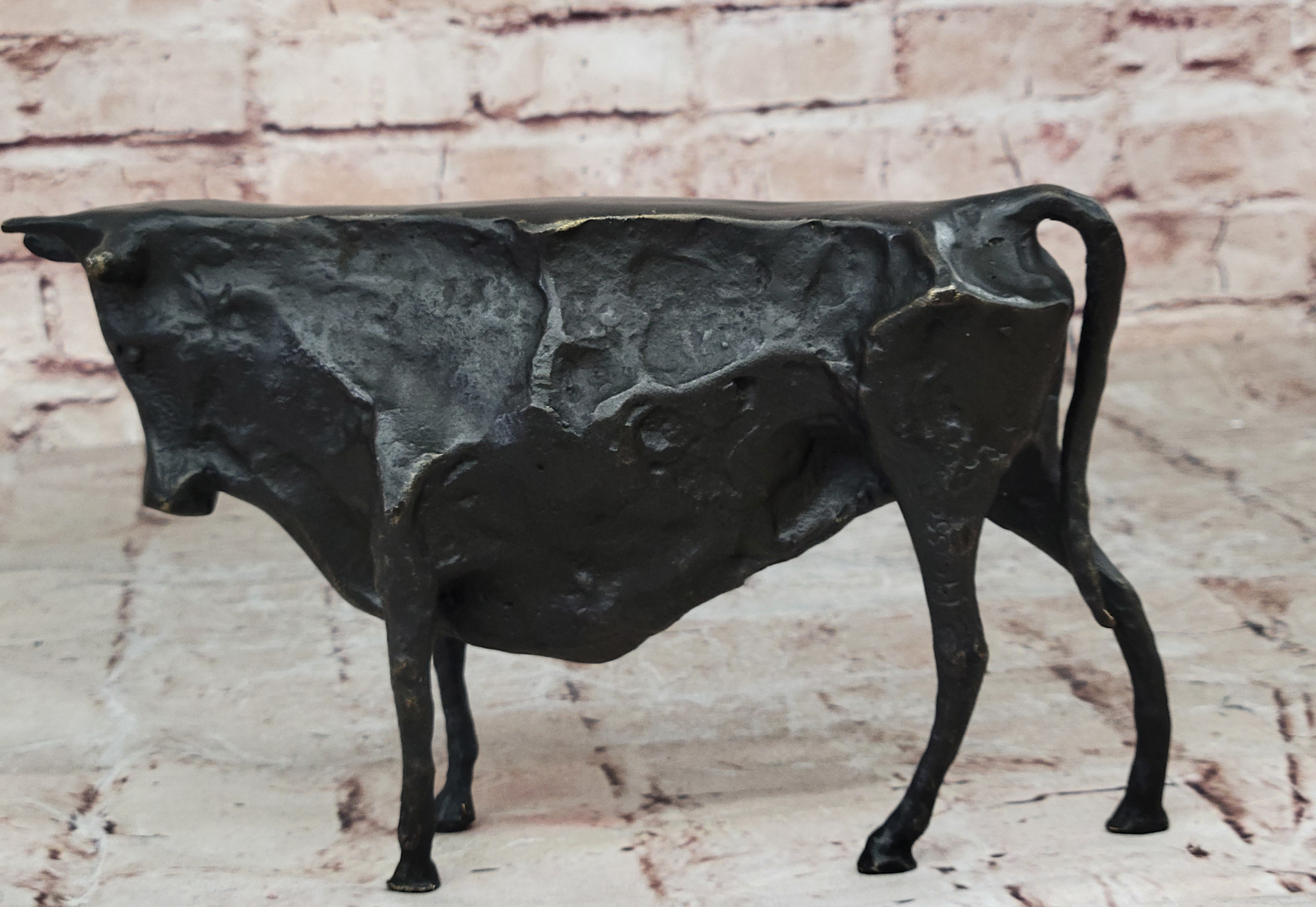 ABSTRACT HOTCAST BRONZE (CUBIST - PICASSO STYLE) BULL STATUE ( SIGNED ) FIGURINE