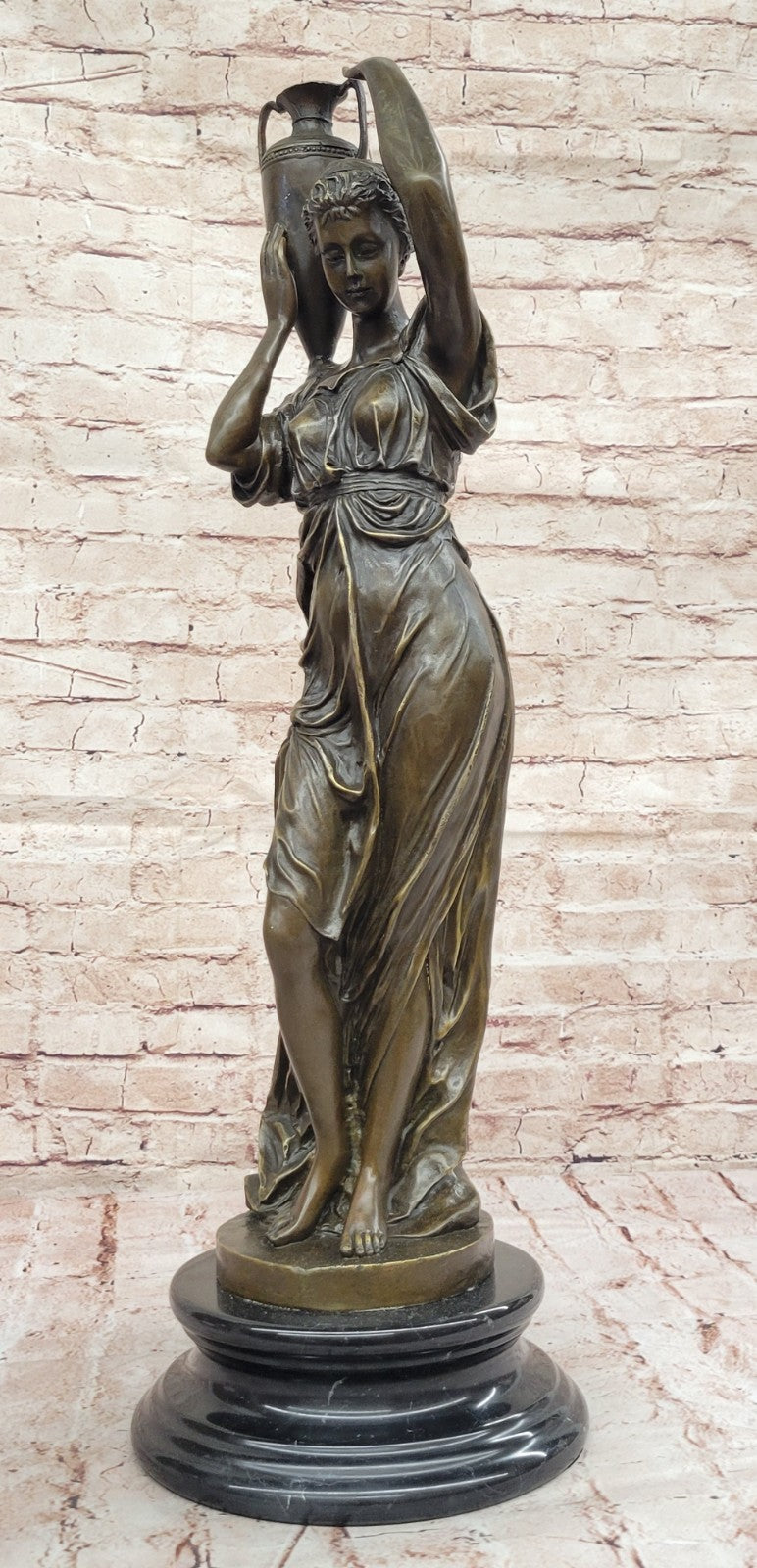 ART NOUVEAU STATUE SCULPTURE CARRIER YOUNG MAIDENS GUILDED BRONZE OR SPELTER FIGURINE