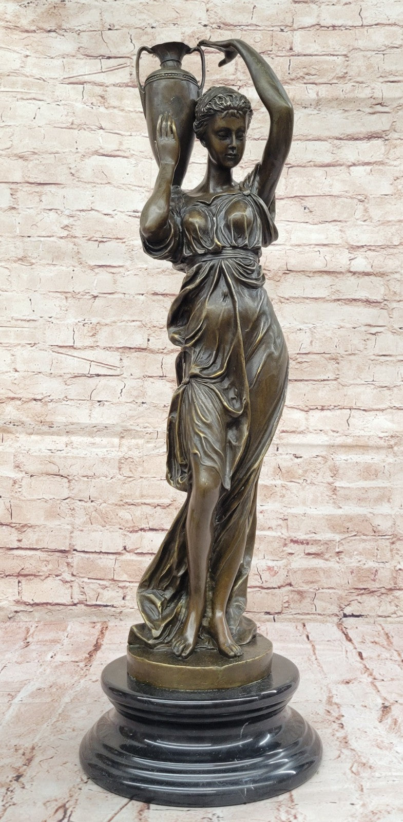 ART NOUVEAU STATUE SCULPTURE CARRIER YOUNG MAIDENS GUILDED BRONZE OR SPELTER FIGURINE