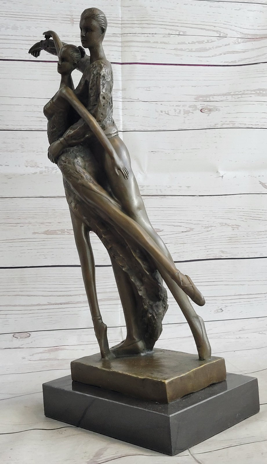 Bronze Sculpture Statue Home Office Unique Two Semi Nude Couple Ballerina Dancer