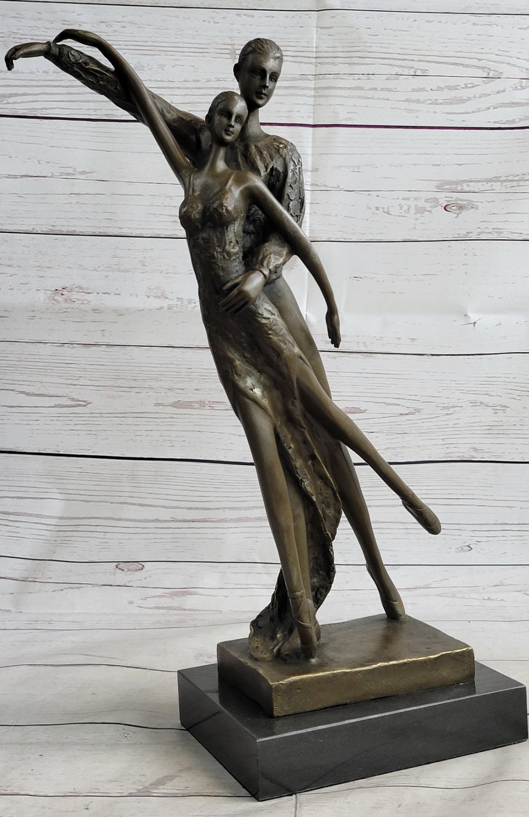 Bronze Sculpture Statue Home Office Unique Two Semi Nude Couple Ballerina Dancer