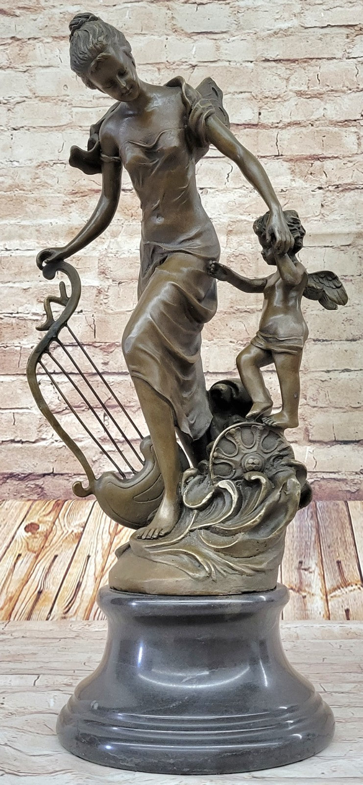 Sexy Fairy with Putti Bronze Sculpture Female Celestial Figure Gift Craft Ornate