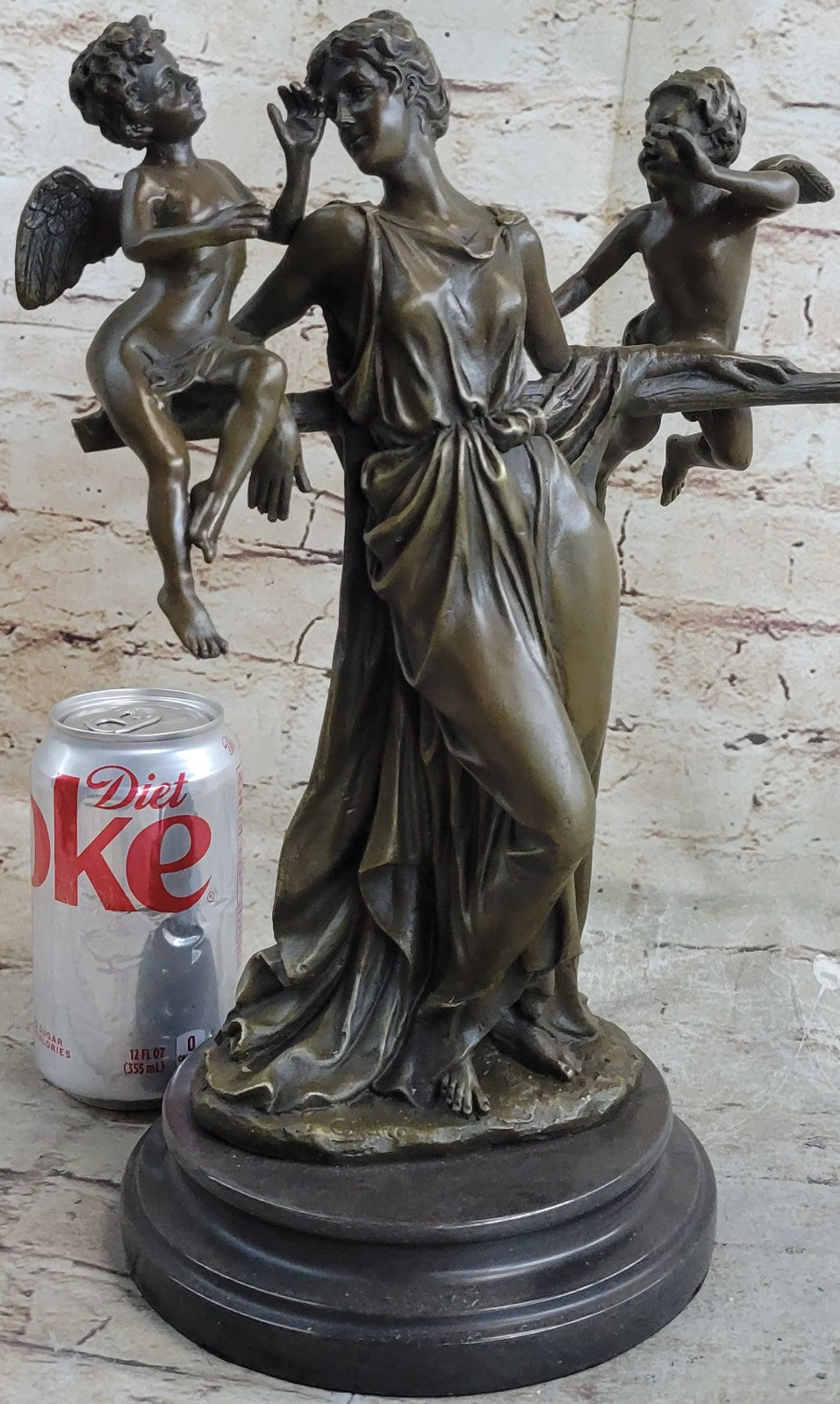 Elegant Female Nude Cherub Child Mother & Angel Bronze Marble Statue Art Decor