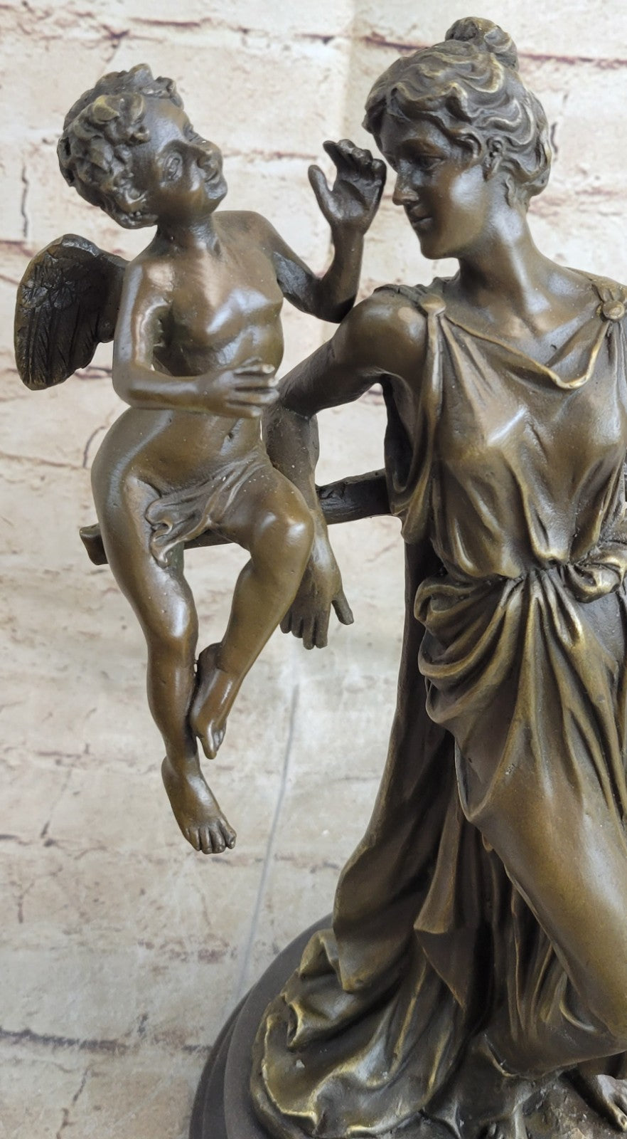 Elegant Female Nude Cherub Child Mother & Angel Bronze Marble Statue Art Decor