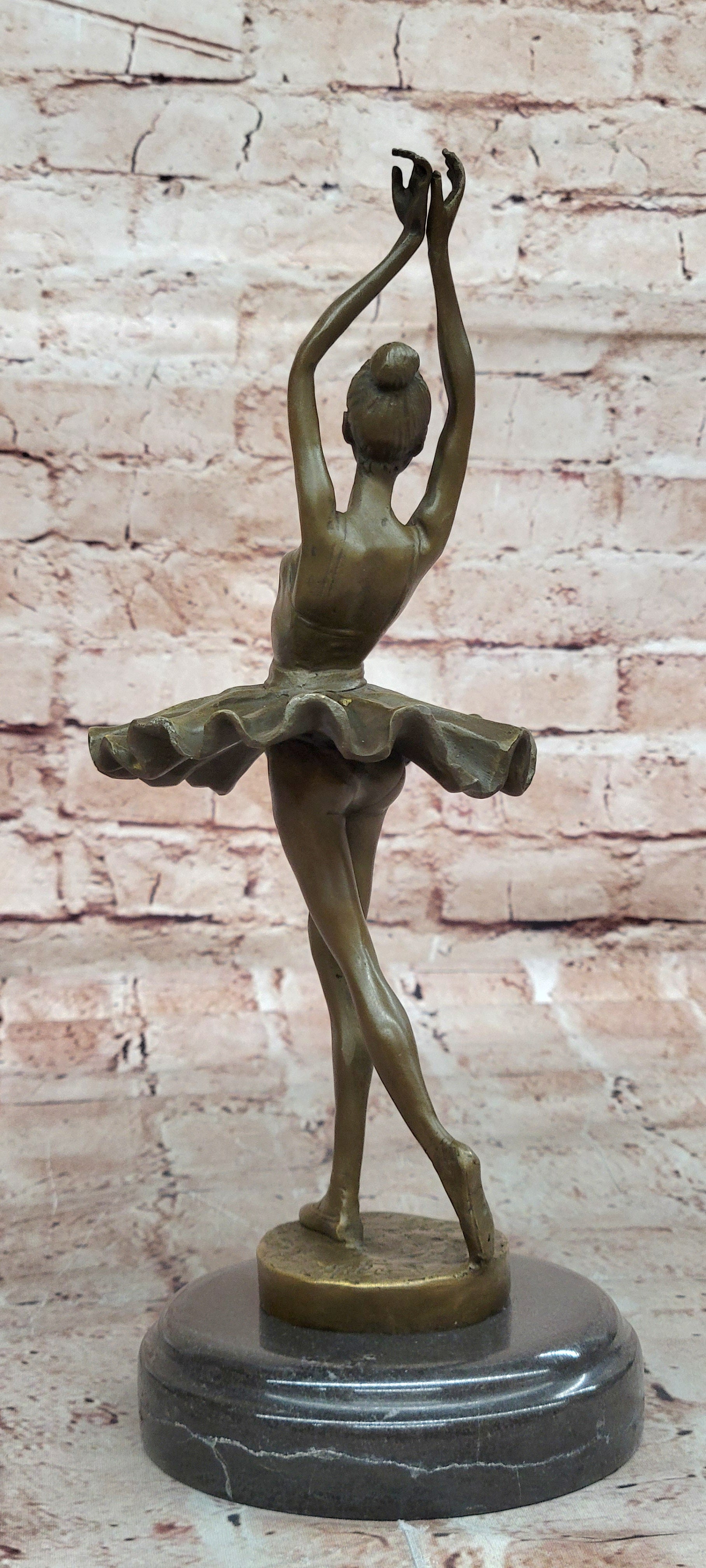 Prima Ballerina Bronze Sculpture Art Nouveau Deco Marble Base Figurine Statue