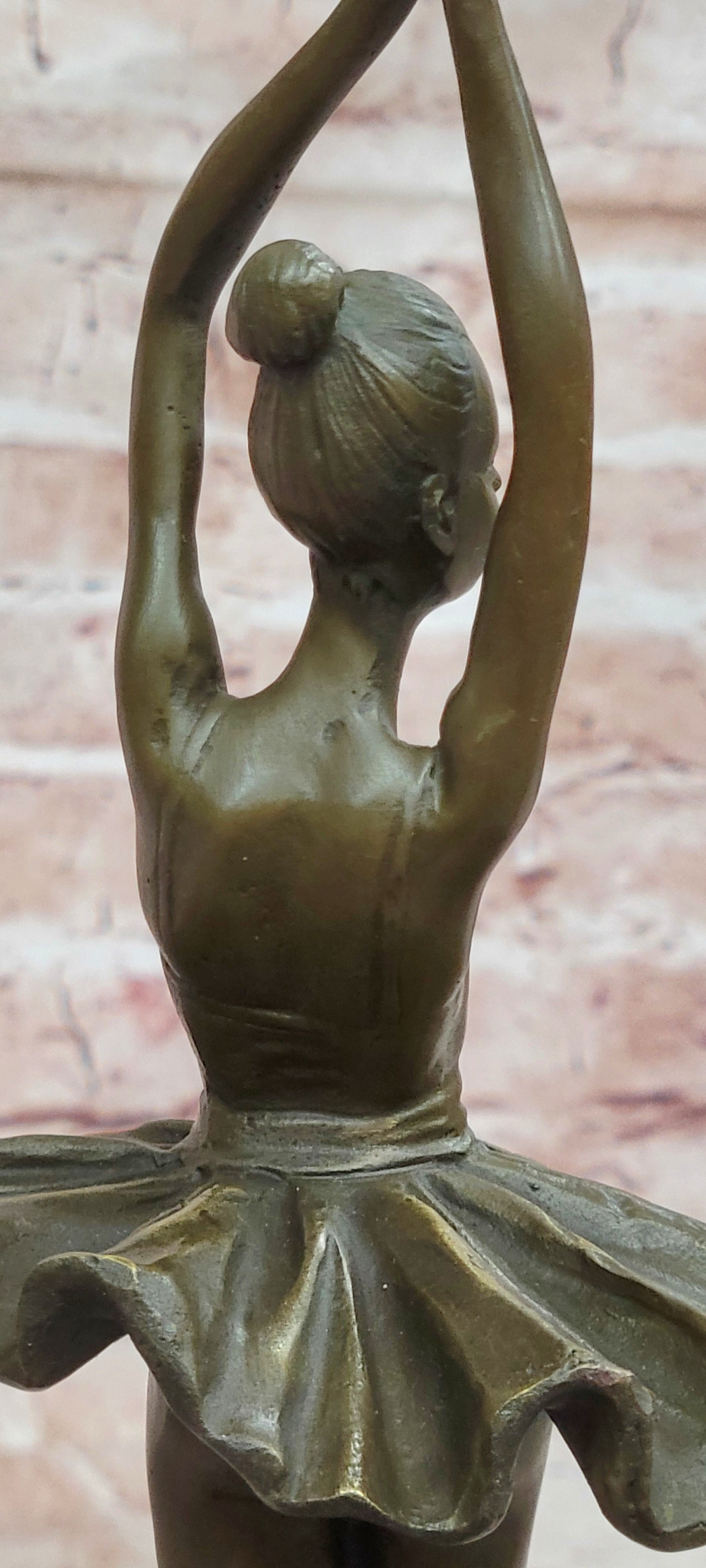 Prima Ballerina Bronze Sculpture Art Nouveau Deco Marble Base Figurine Statue