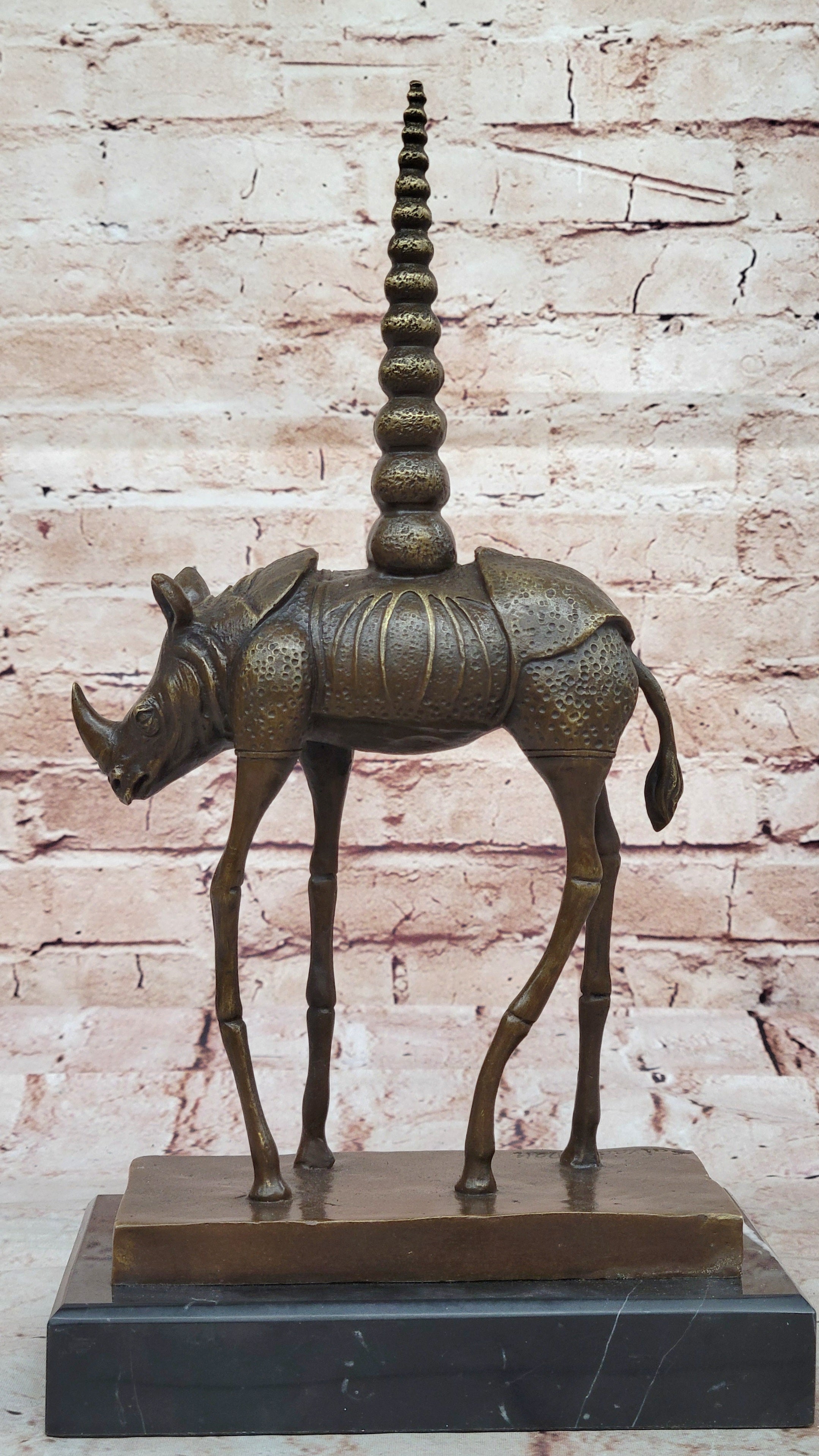 Hot Cast Real Bronze Space Rhino Sculpture Art Deco Marble Base Figurine figure