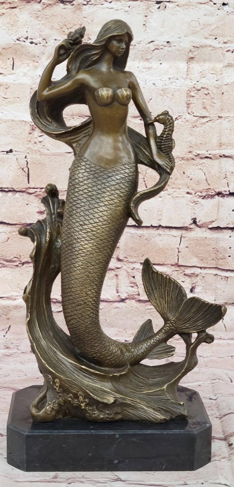 Beautiful Mermaid Standing On Beach Statue Sculpture Bronze Figurine Nautical