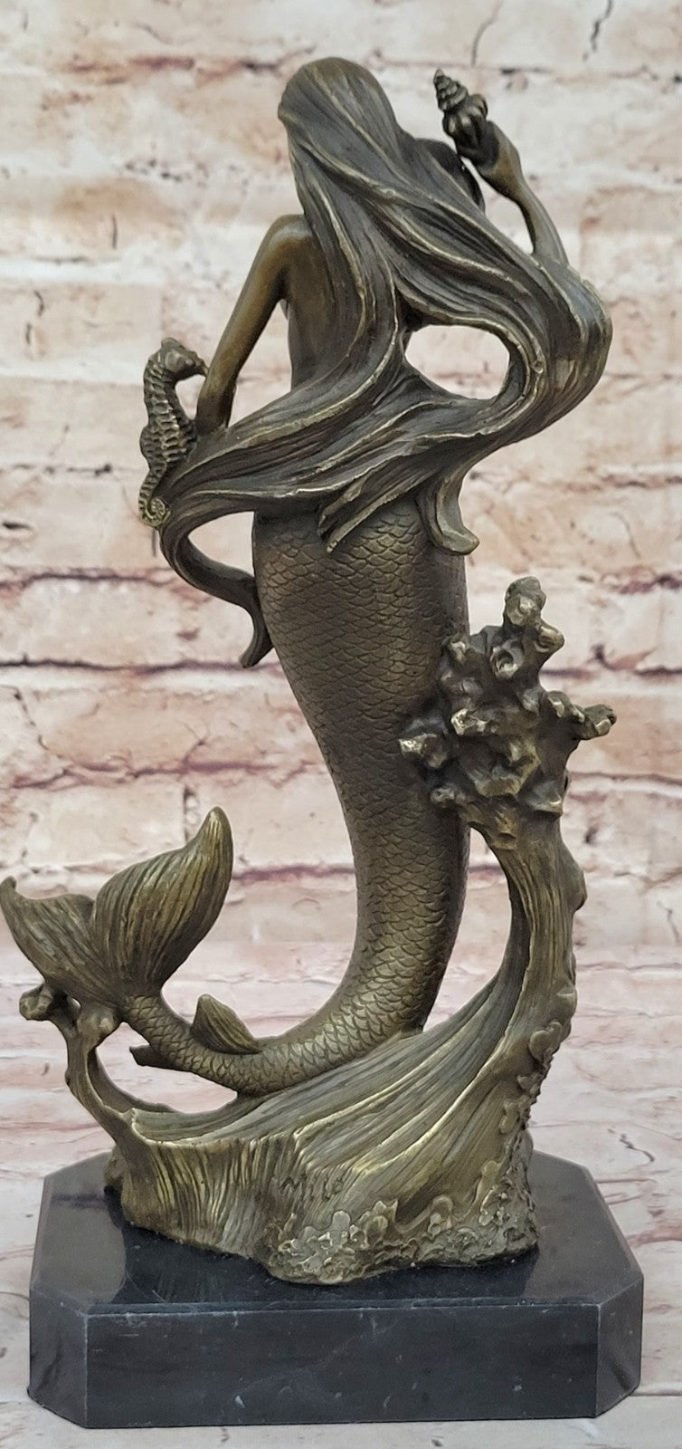 Beautiful Mermaid Standing On Beach Statue Sculpture Bronze Figurine Nautical