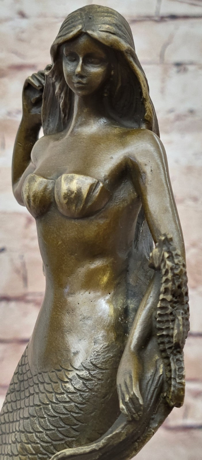 Beautiful Mermaid Standing On Beach Statue Sculpture Bronze Figurine Nautical