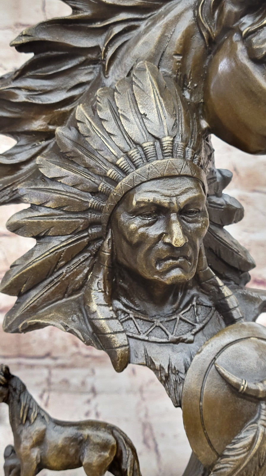 100% Bronze American Native Warrior Bust Home Office Decoration Decor Statue