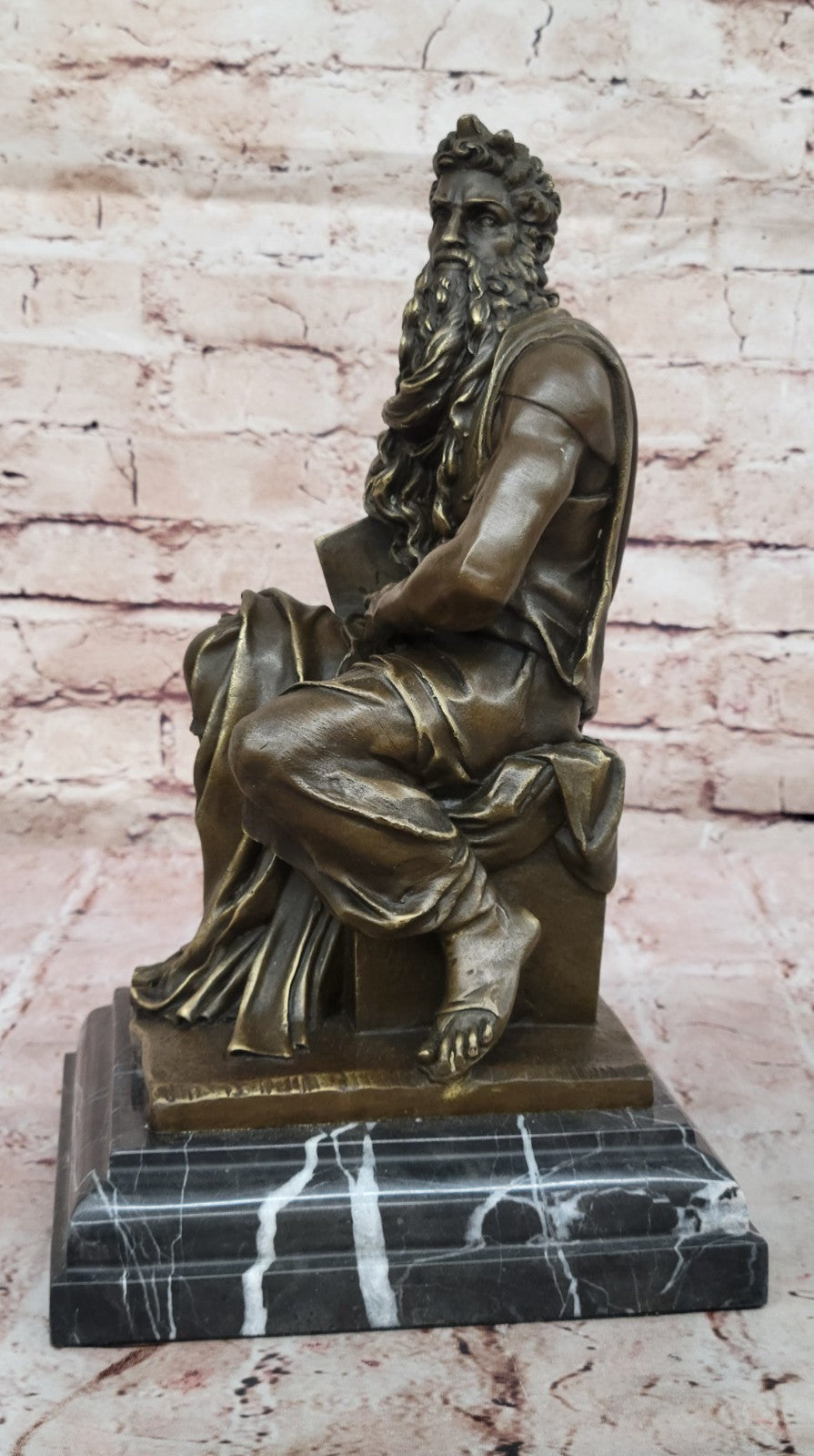 SIGNED Michelangelo Hot Cast LARGE , BRONZE SCULPTURE MOSES FIGURINE HOME DECOR