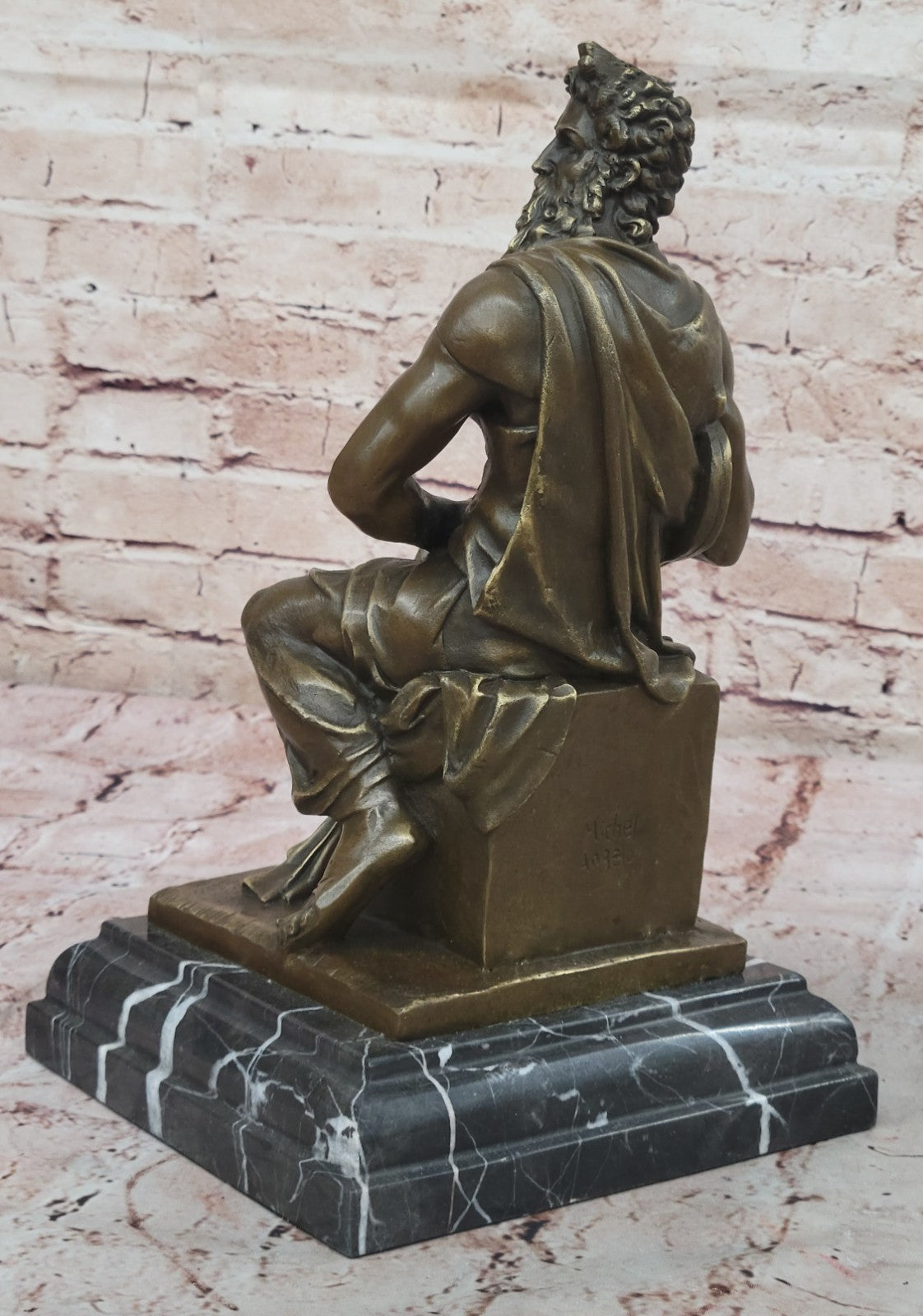 SIGNED Michelangelo Hot Cast LARGE , BRONZE SCULPTURE MOSES FIGURINE HOME DECOR