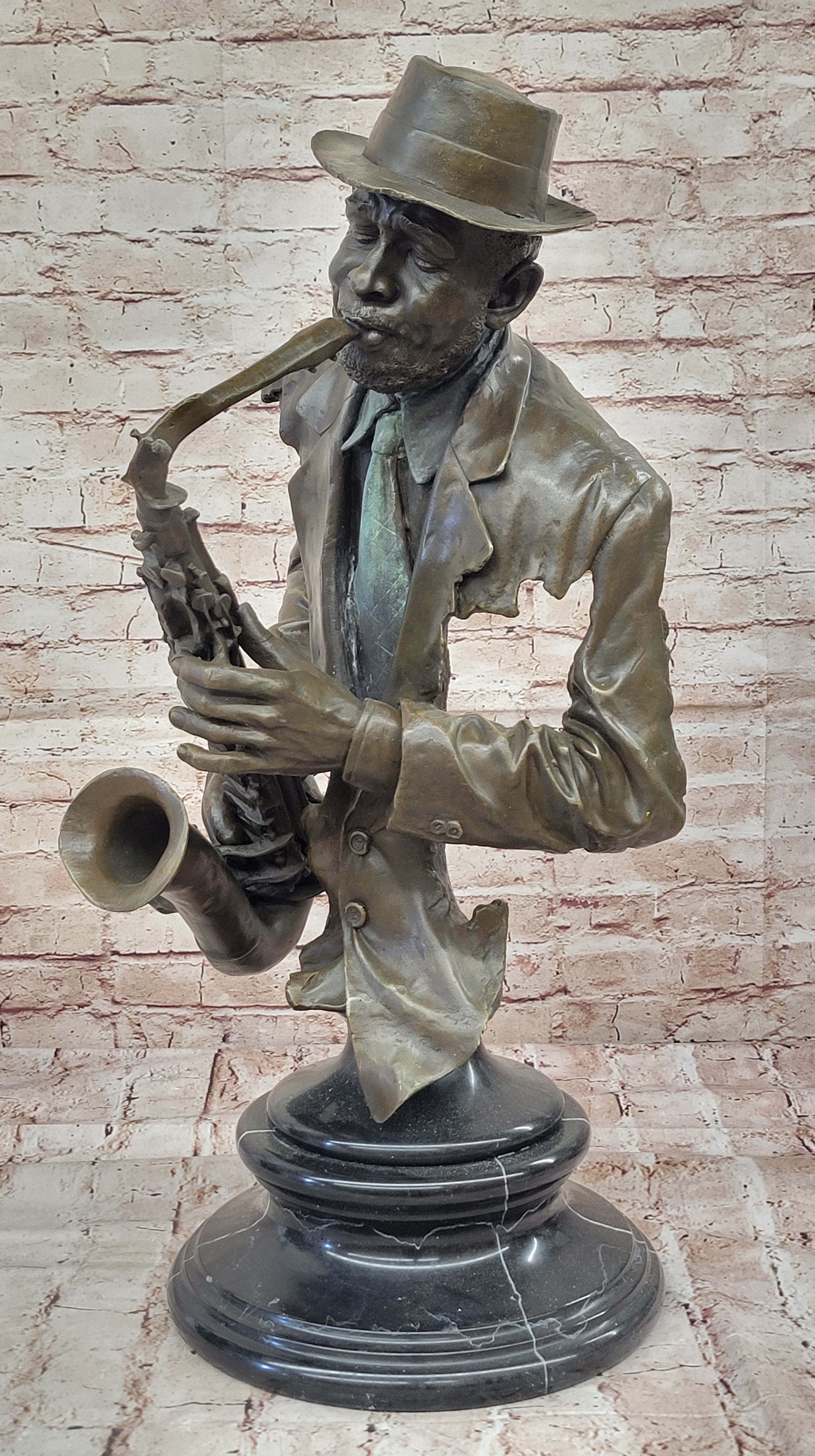 Bronze Brass Trumpet Trombone Saxophone Jazz Band Horn Players Figurines VTG