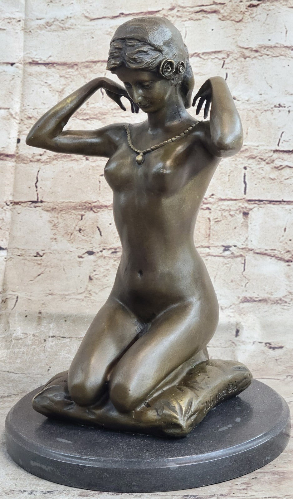 Hand Made Hot Cast Nude woman wearing Only Her Jewelry 100% solid Bronze Figure
