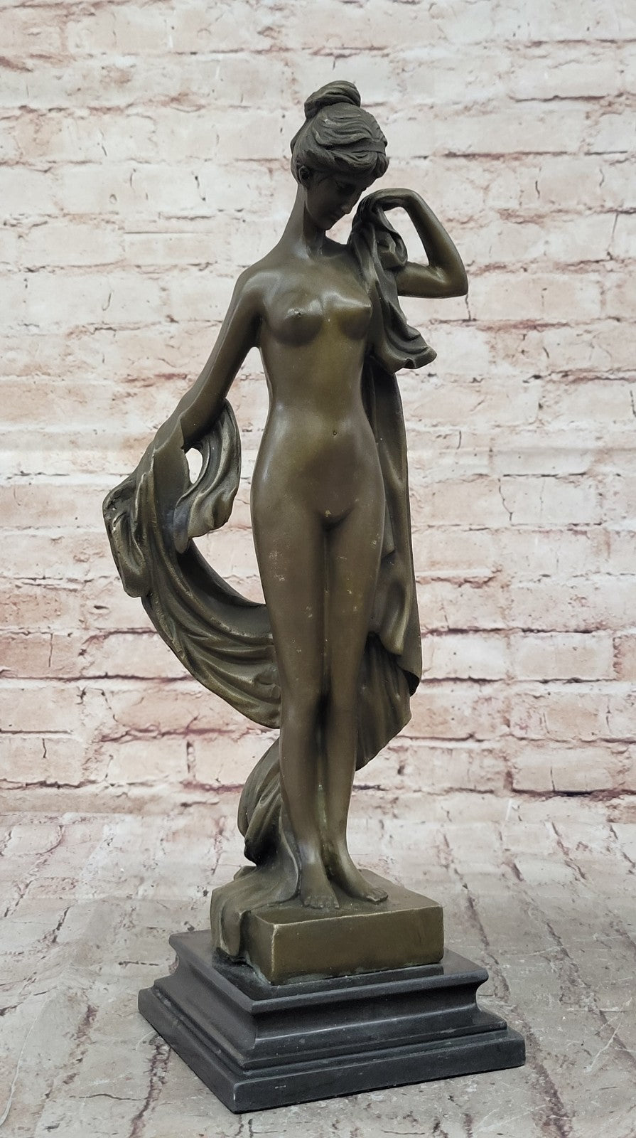 Nude Young Woman Female Elegant Bronze Marble Statue Bookend Book End Gift
