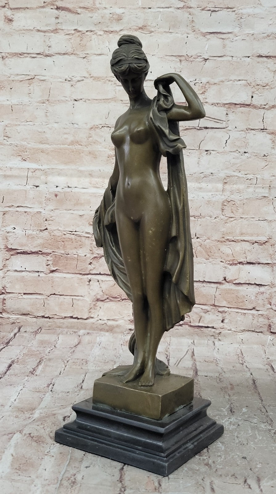 Nude Young Woman Female Elegant Bronze Marble Statue Bookend Book End Gift
