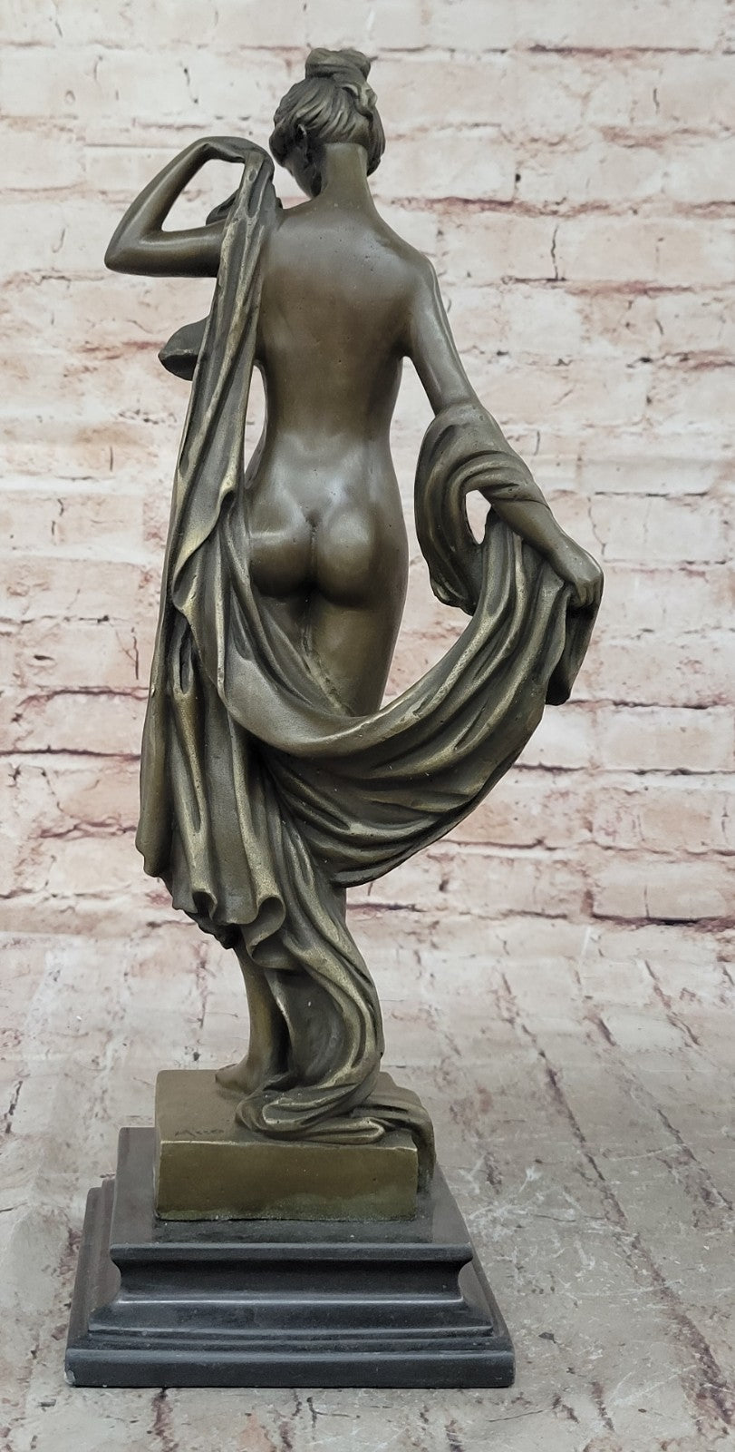 Nude Young Woman Female Elegant Bronze Marble Statue Bookend Book End Gift