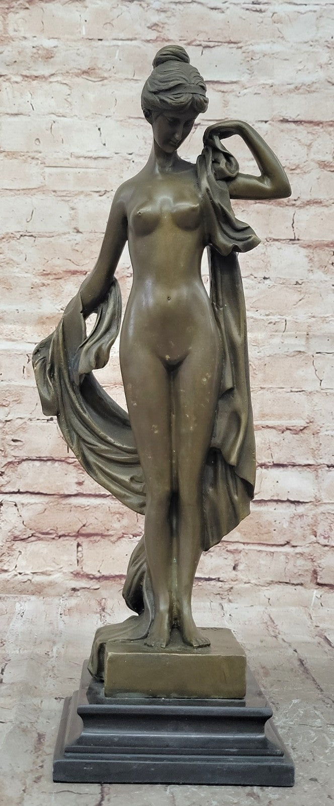 Nude Young Woman Female Elegant Bronze Marble Statue Bookend Book End Gift