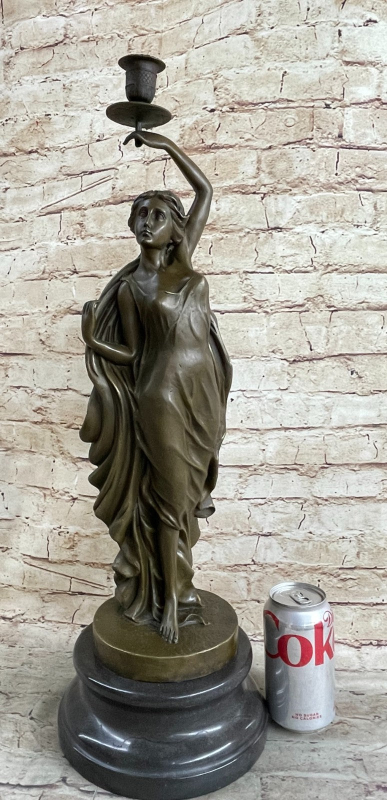 100% Solid Bronze Lady Candle Holder Girl Candlestick brass Statue Art Figurine