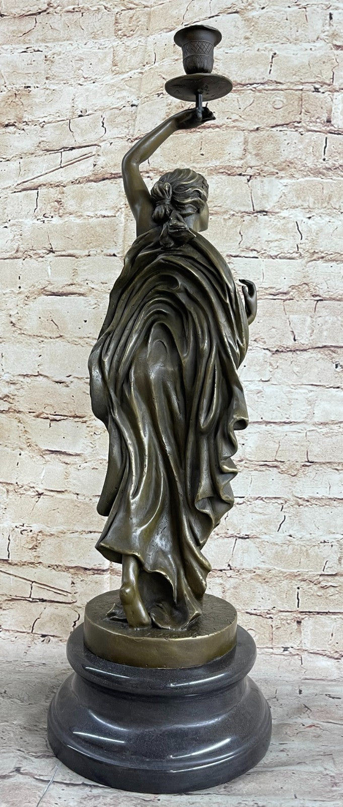 100% Solid Bronze Lady Candle Holder Girl Candlestick brass Statue Art Figurine