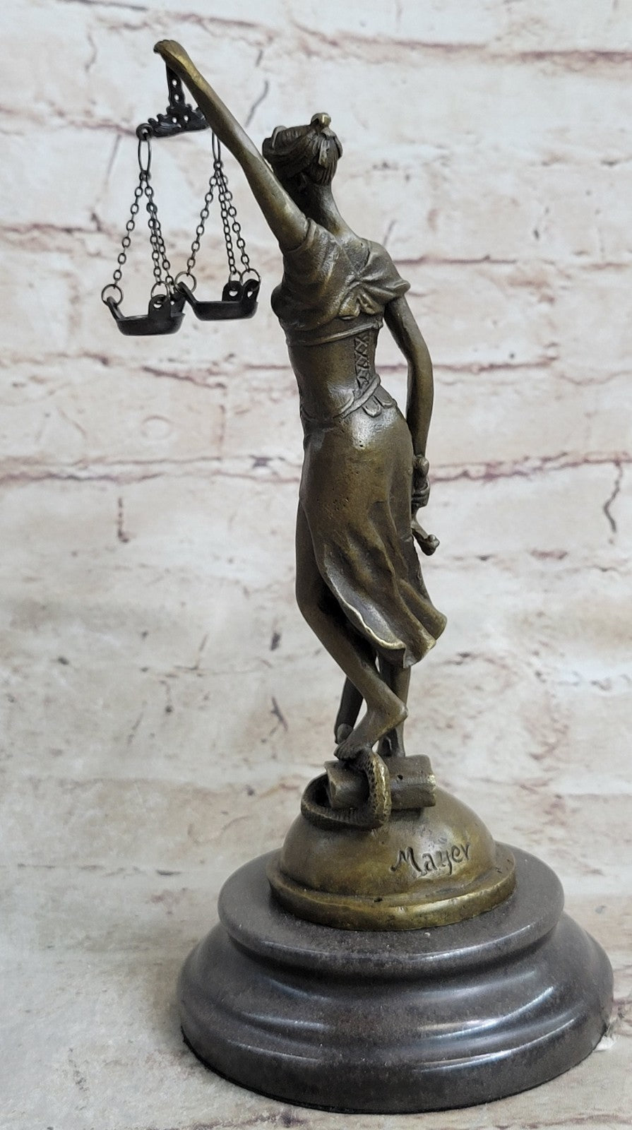 SIGNED MAYER LARGE BLIND JUSTICE LAWYER COURT HOT CAST REAL BRONZE SCULPTURE ART