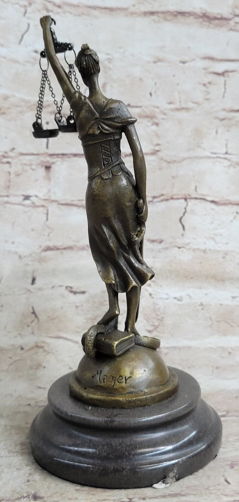 SIGNED MAYER LARGE BLIND JUSTICE LAWYER COURT HOT CAST REAL BRONZE SCULPTURE ART