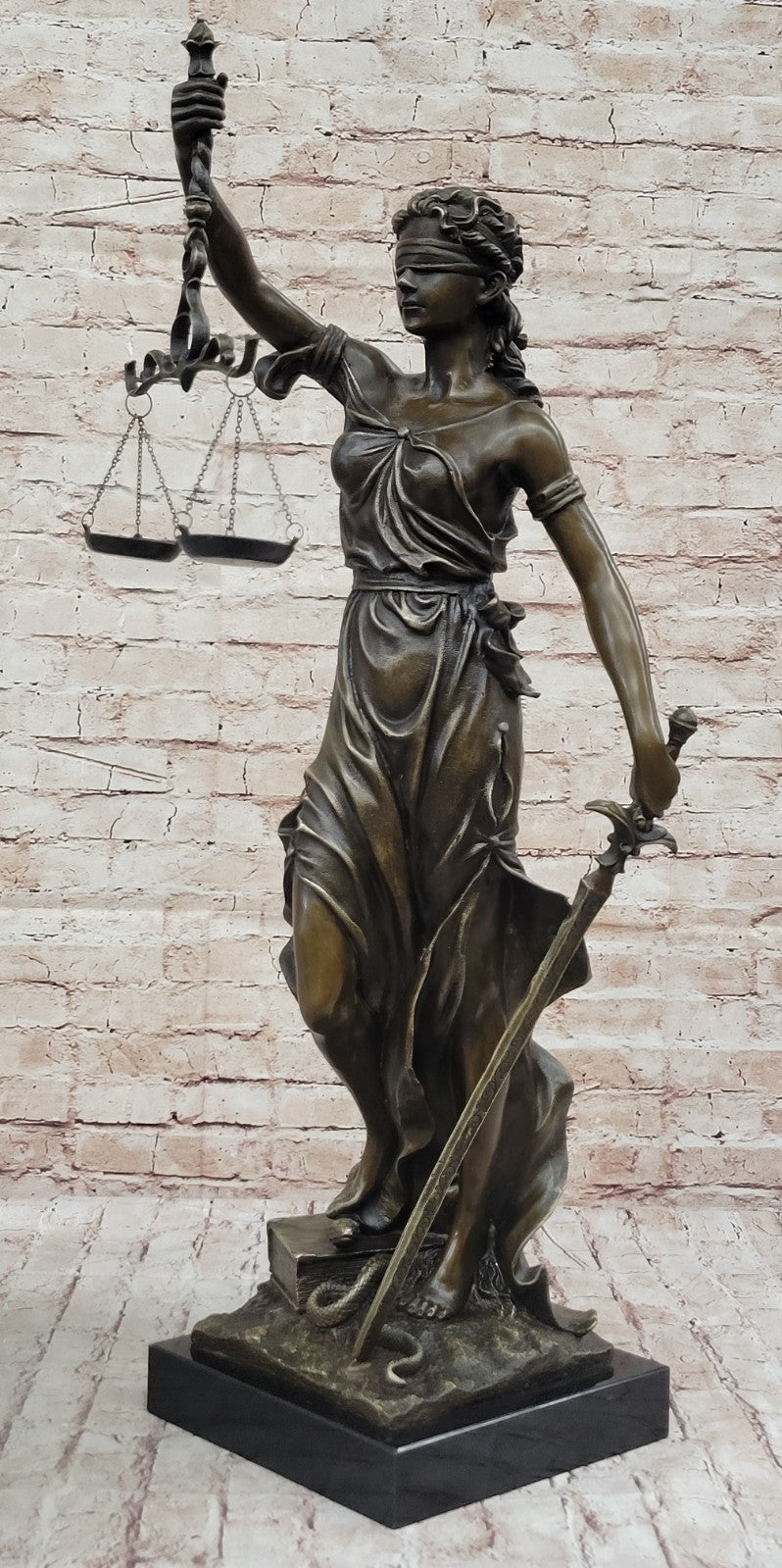 30" Tall BRONZE BLIND JUSTICE LAW MARBLE STATUE LADY SCALE Sculpture Nouveau Art