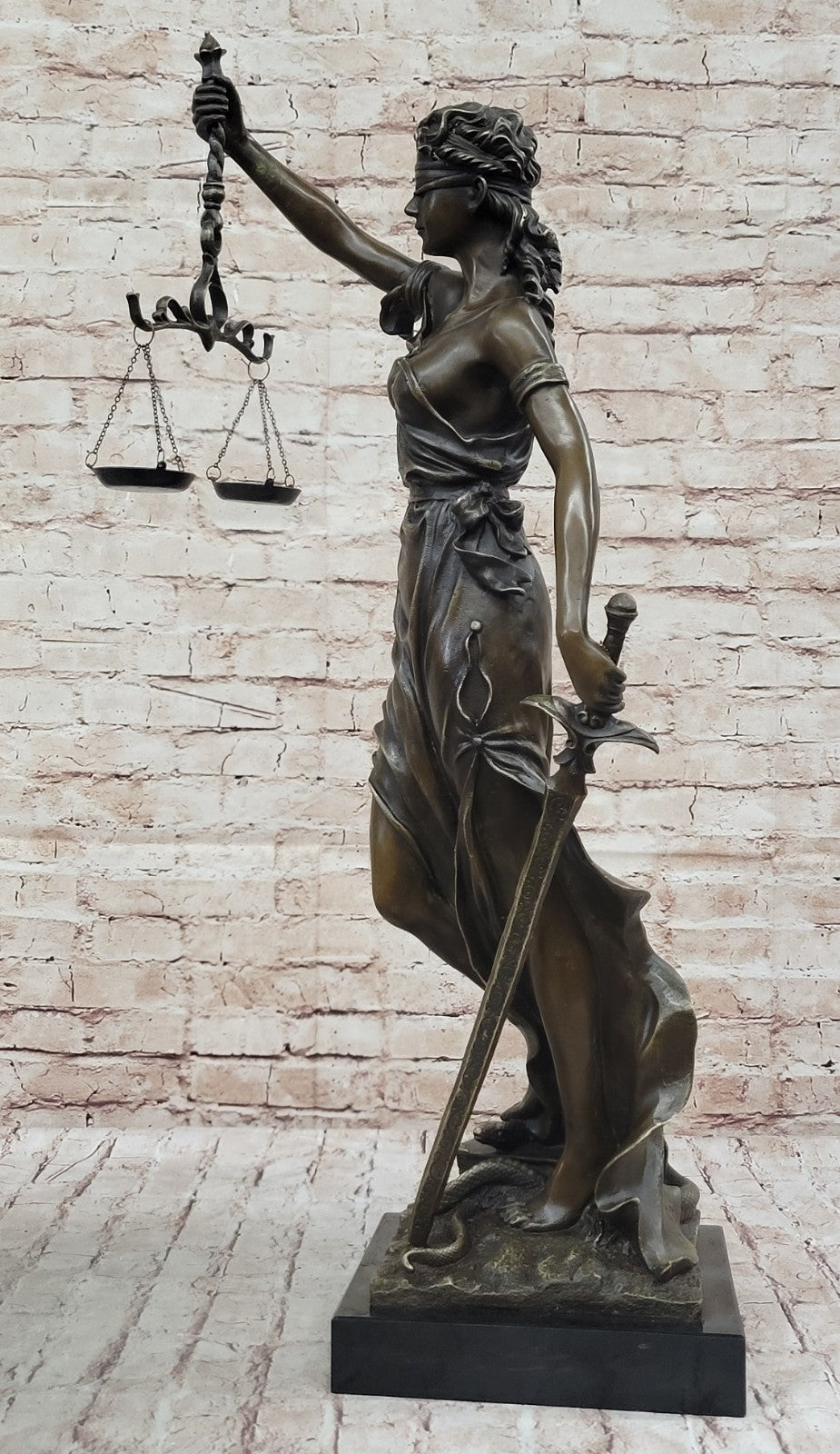 30" Tall BRONZE BLIND JUSTICE LAW MARBLE STATUE LADY SCALE Sculpture Nouveau Art