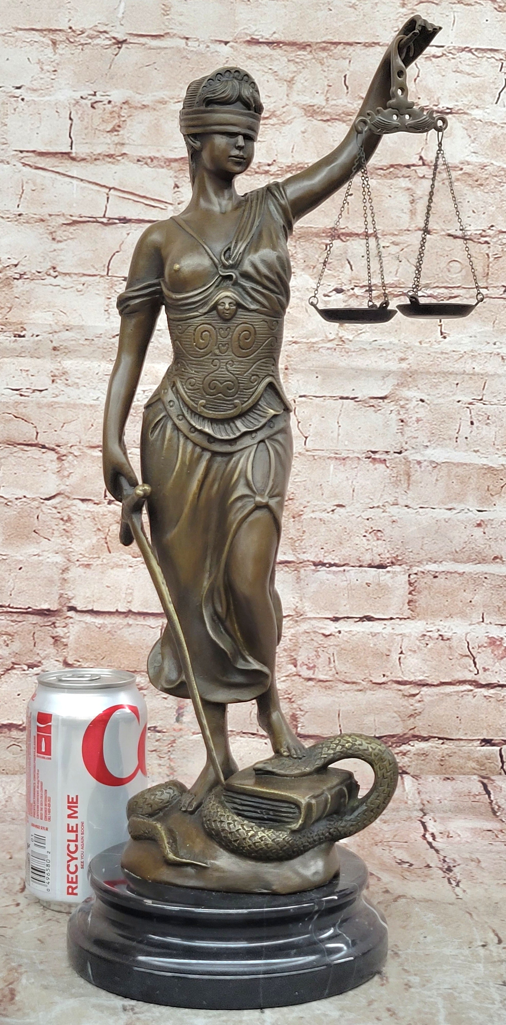18" Tall BRONZE BLIND JUSTICE LAW MARBLE STATUE LADY SCALE Sculpture Nude