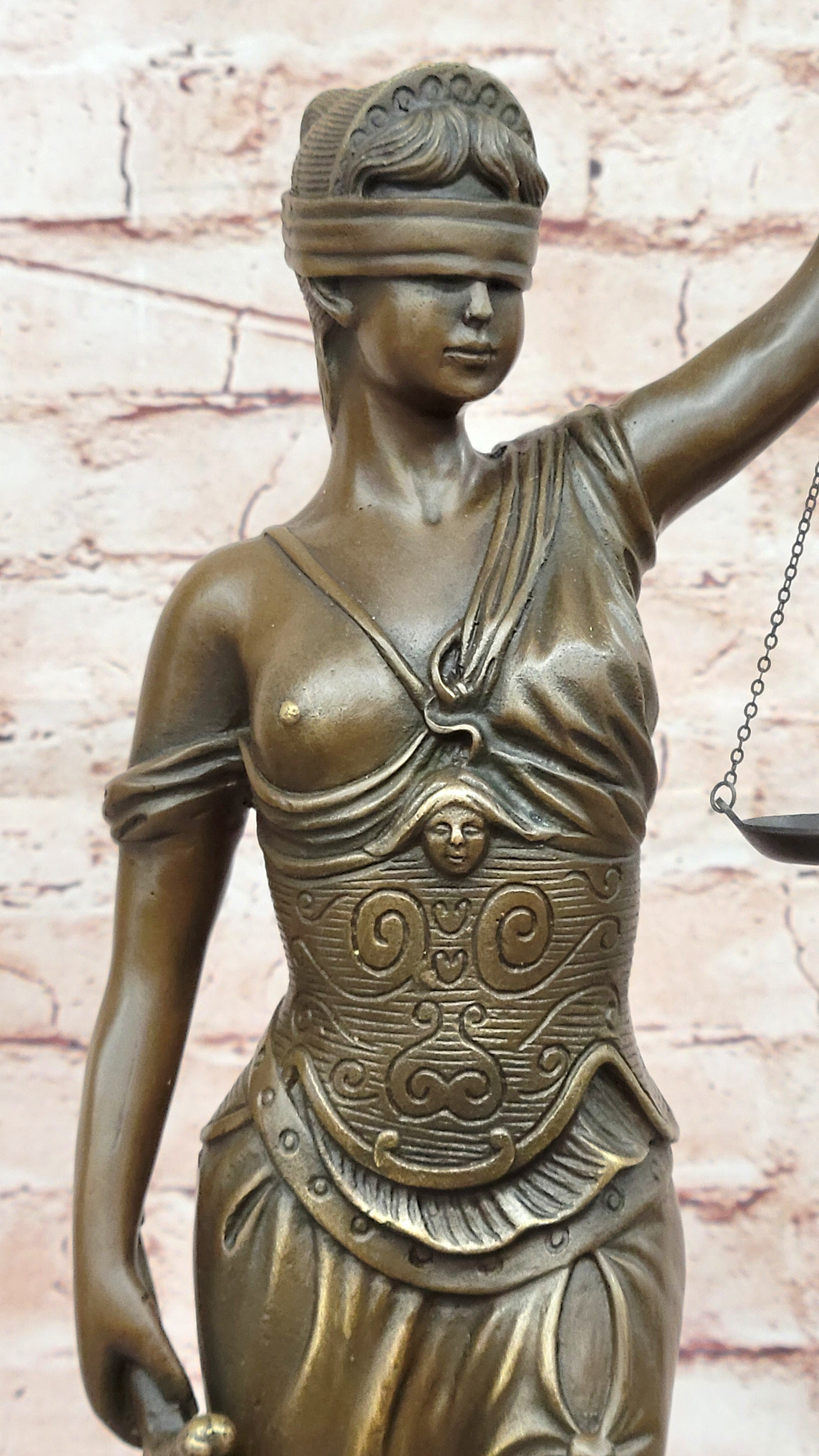 18" Tall BRONZE BLIND JUSTICE LAW MARBLE STATUE LADY SCALE Sculpture Nude