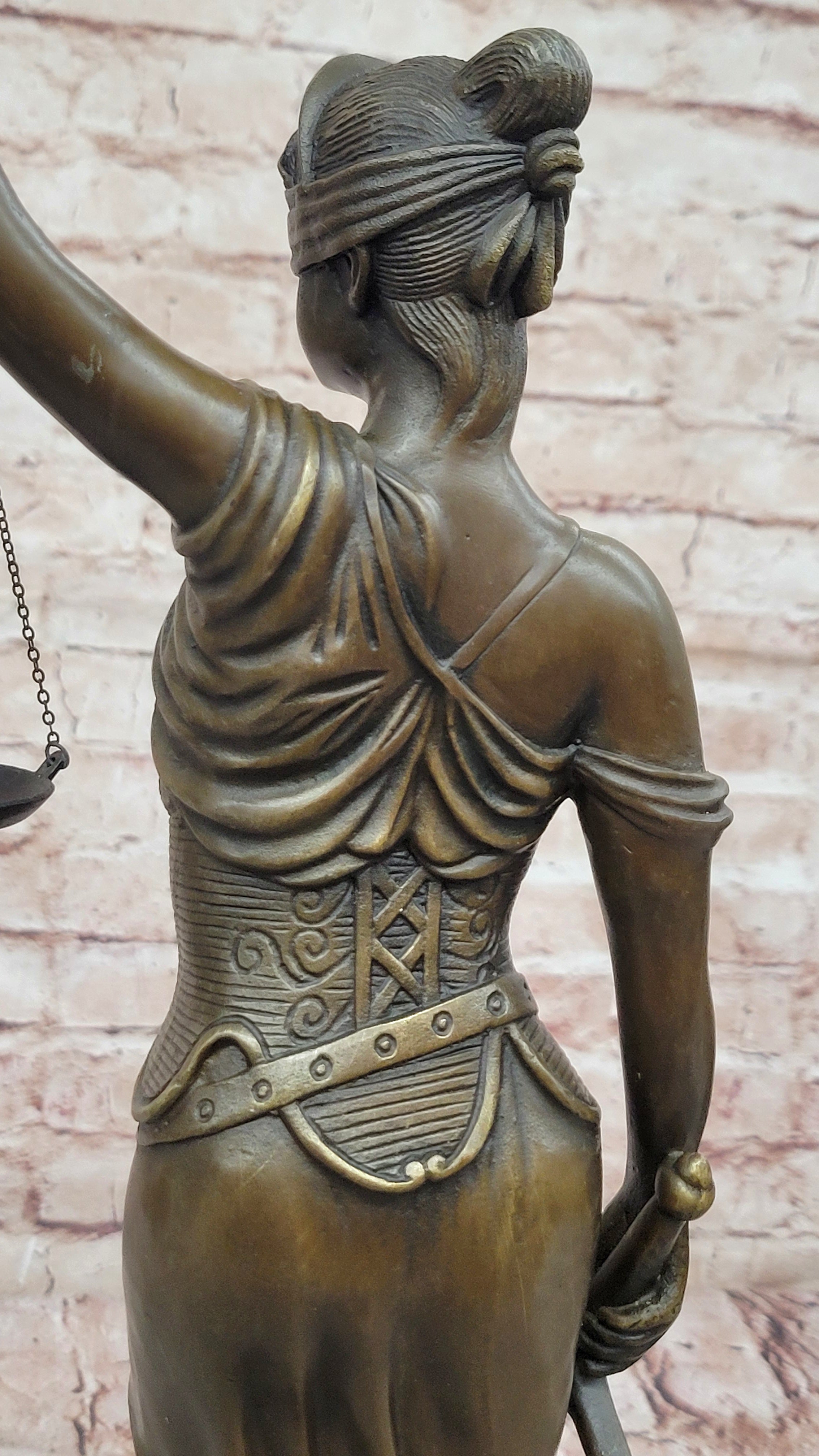 18" Tall BRONZE BLIND JUSTICE LAW MARBLE STATUE LADY SCALE Sculpture Nude