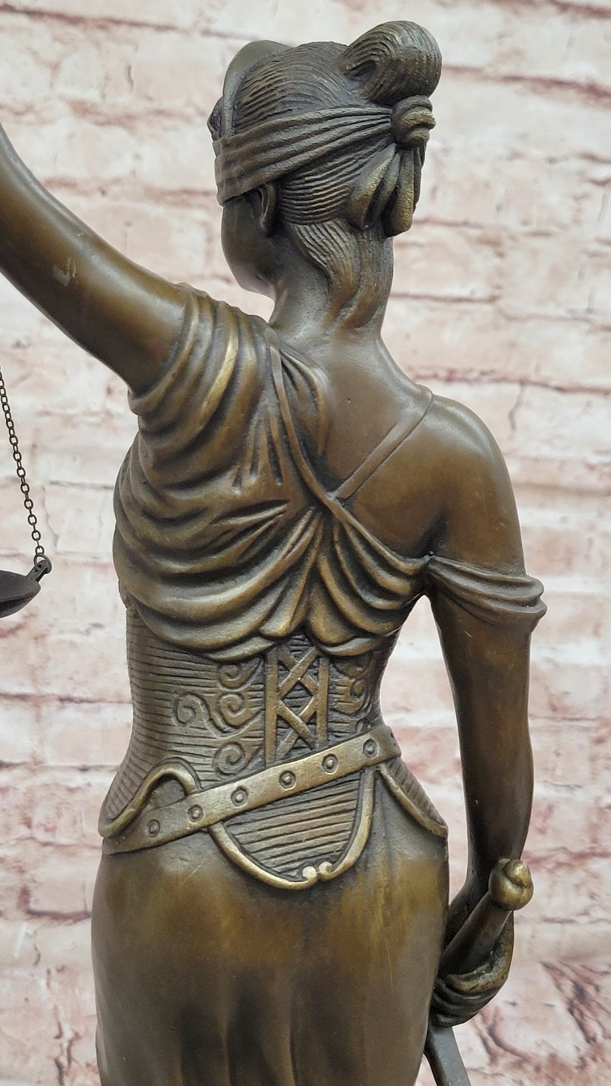 18" Tall BRONZE BLIND JUSTICE LAW MARBLE STATUE LADY SCALE Sculpture Nude