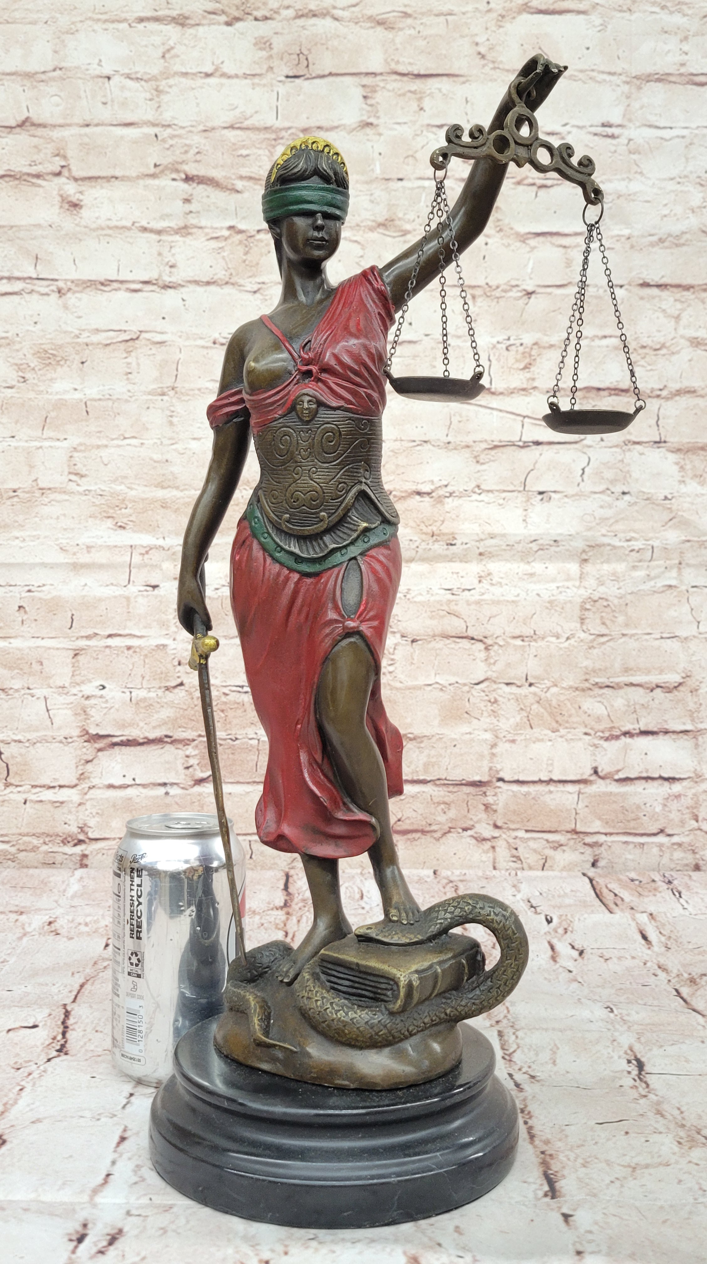 NUDE BRONZE SCALE OF JUSTICE BLIND JUSTICE SCULPTURE STATUE CLASSICAL FIGURINE 18"