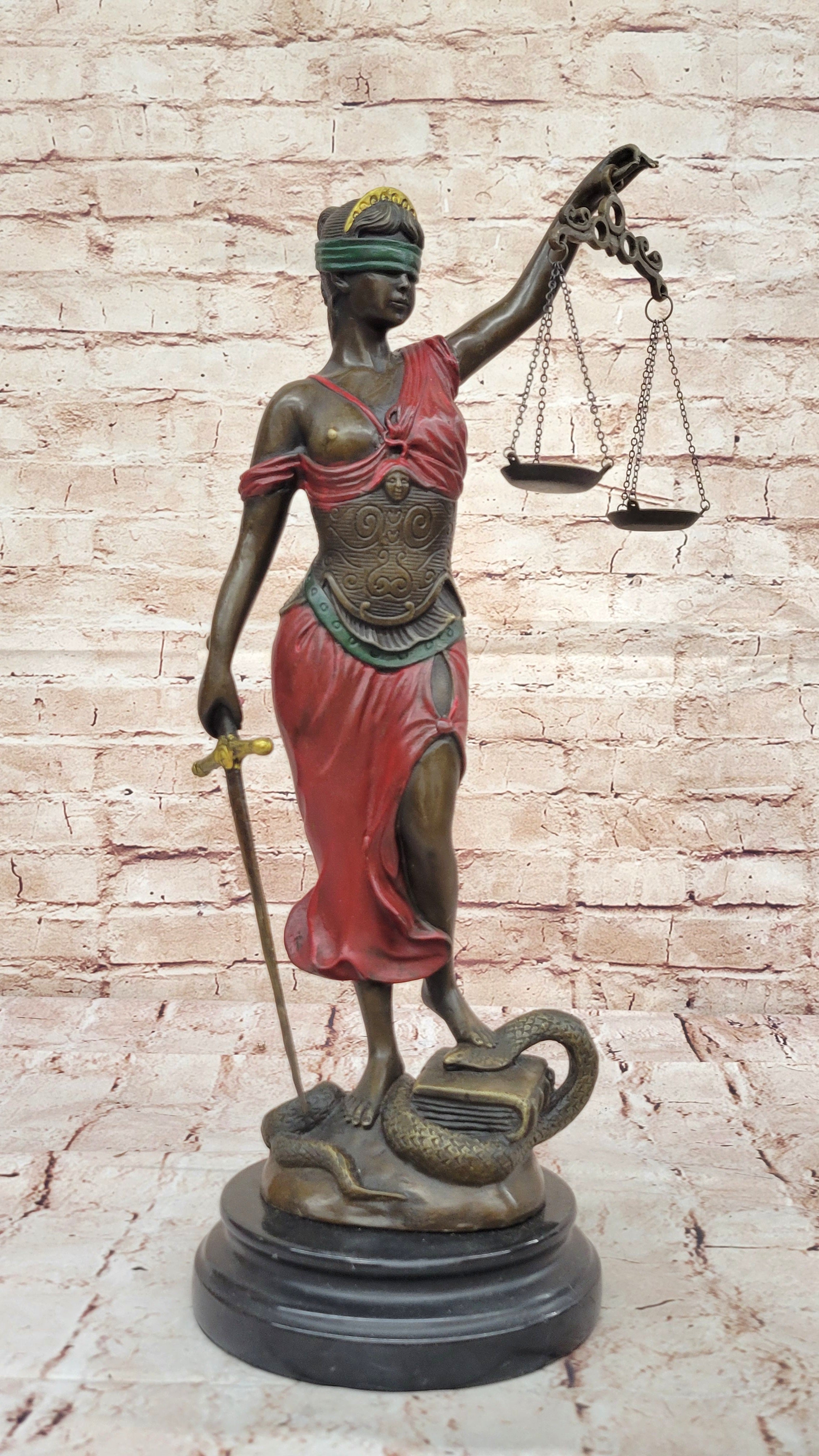 NUDE BRONZE SCALE OF JUSTICE BLIND JUSTICE SCULPTURE STATUE CLASSICAL FIGURINE 18"